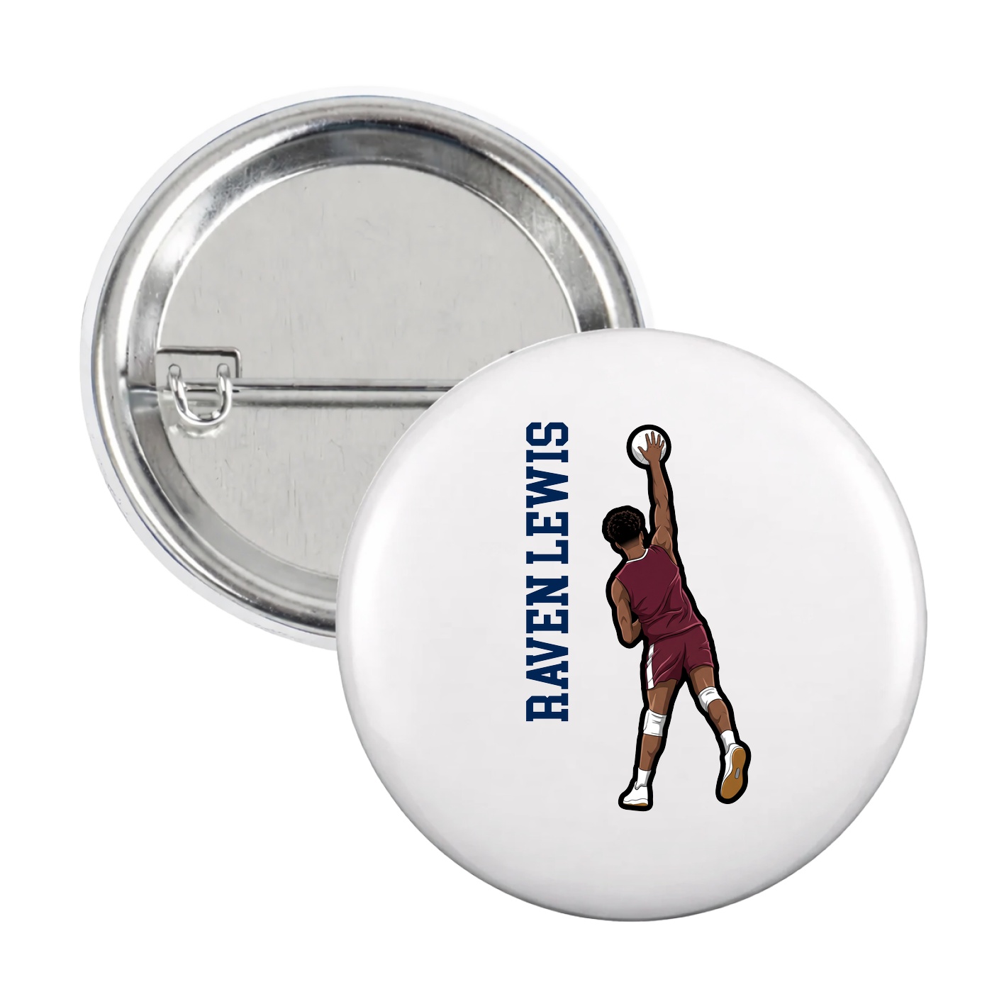 Game Day Button — Name Vertical in White