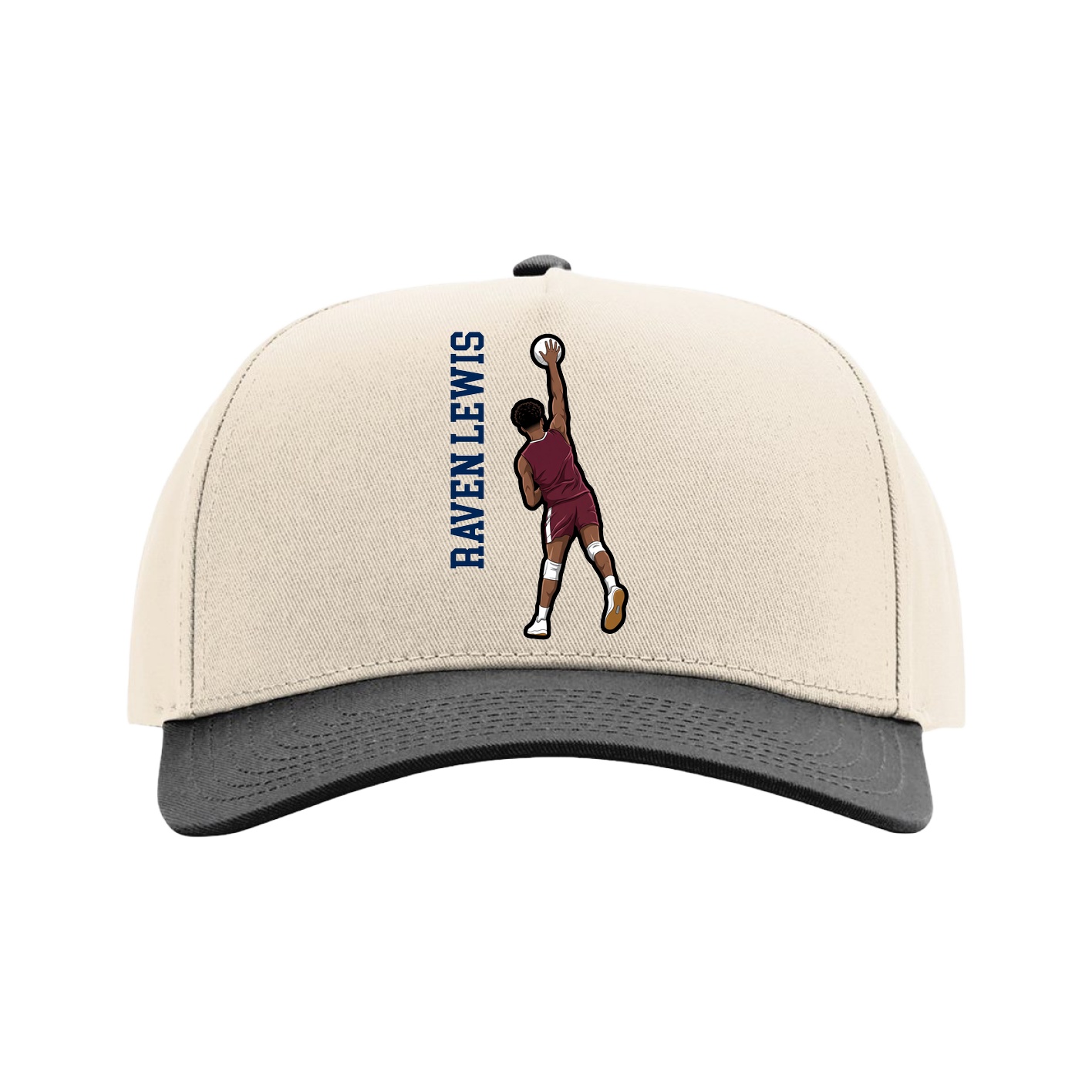 Full Fabric Five-Panel Champ Cap — Name Vertical in Cream/Black
