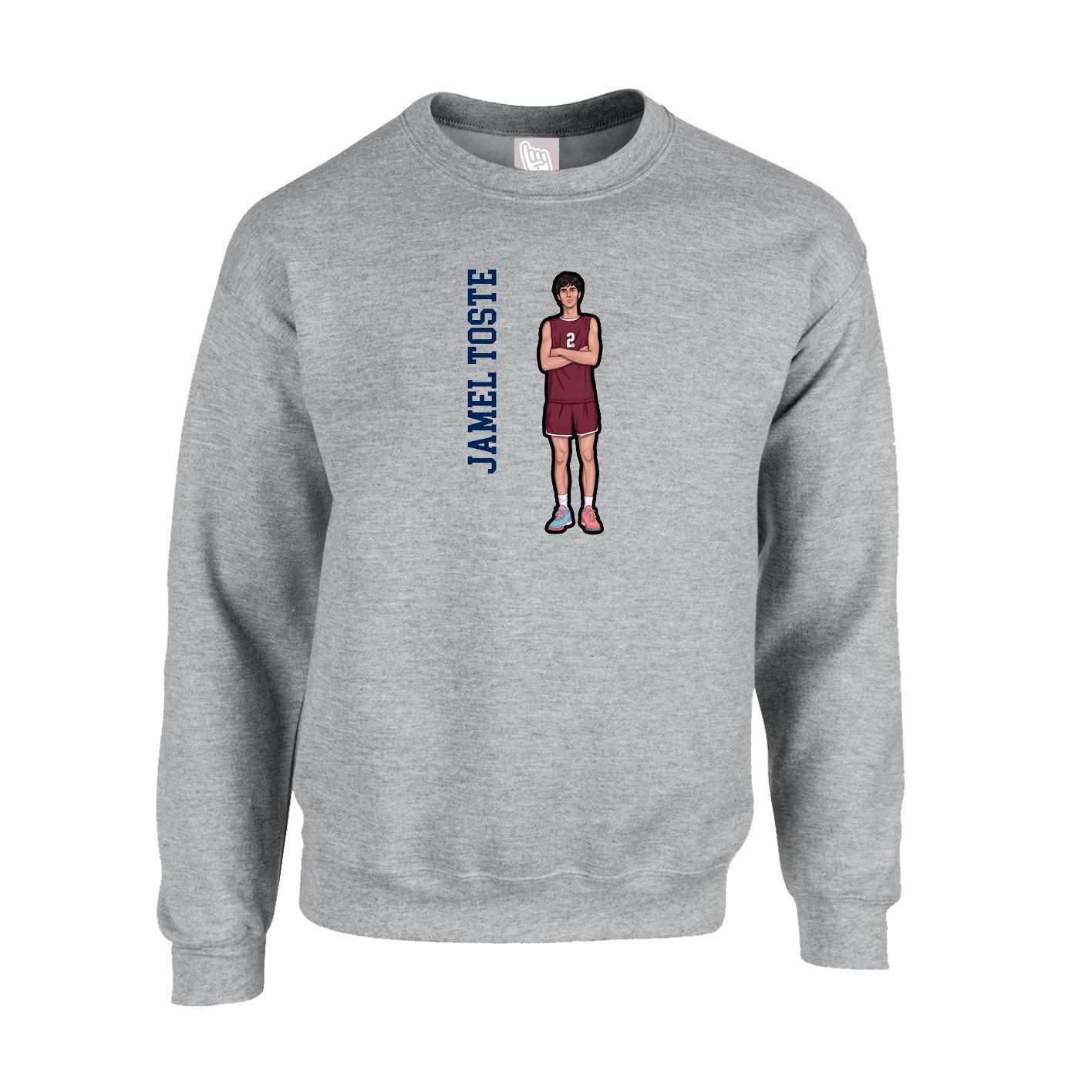 Fleece Crew — Name Vertical in Grey