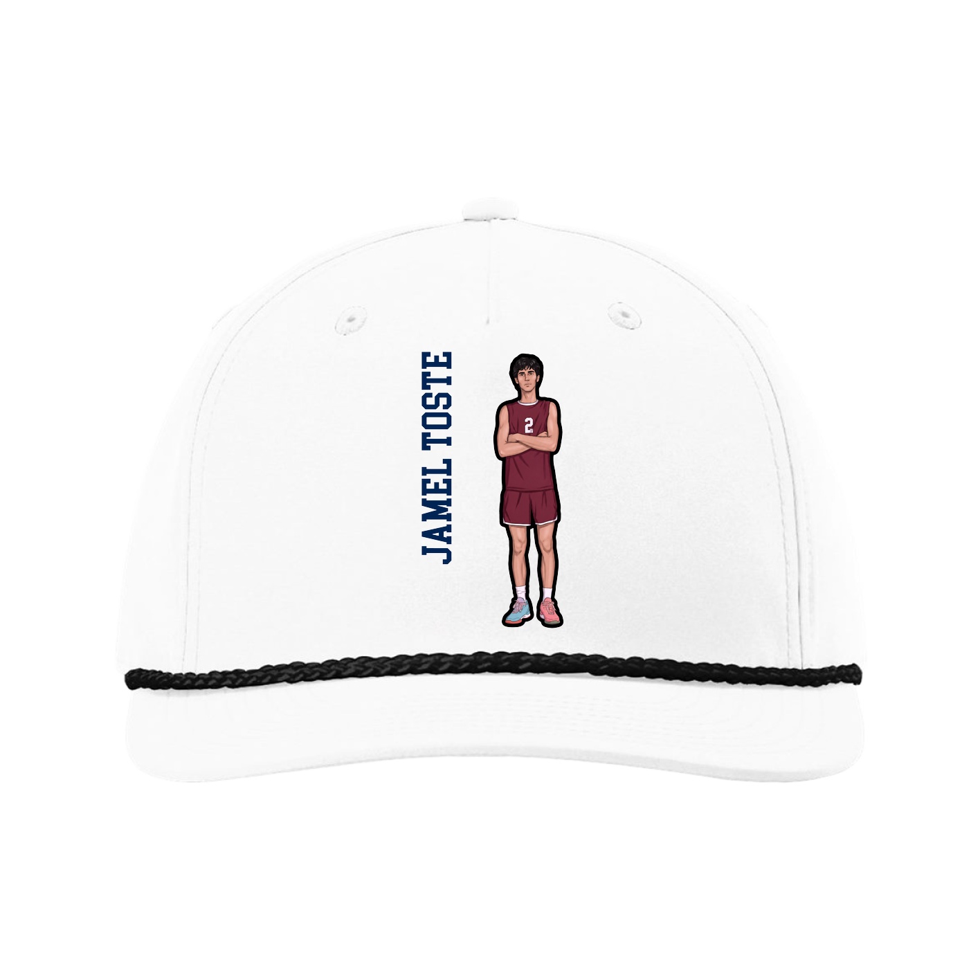 Five-Panel Classic Rope Cap — Name Vertical in White