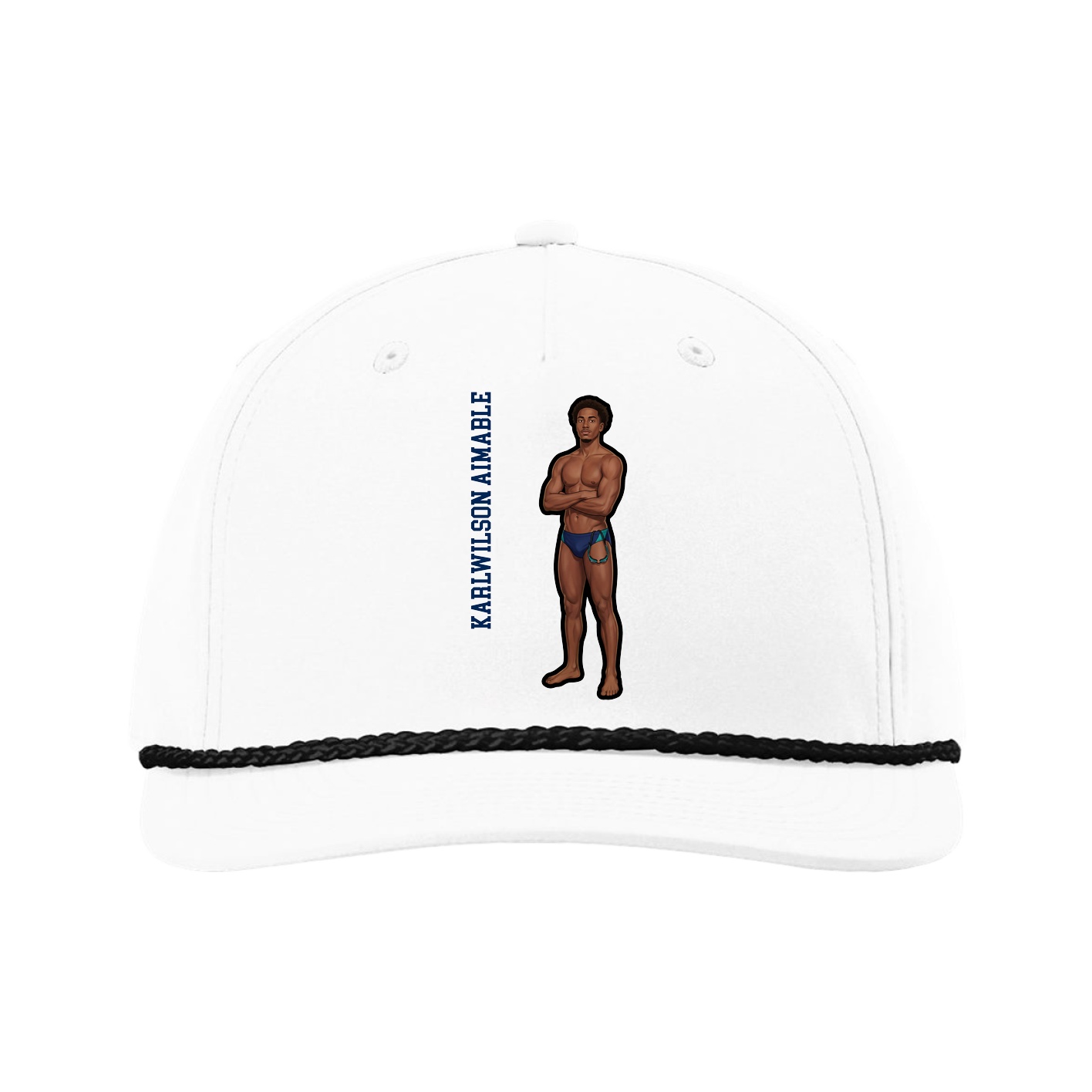 Five-Panel Classic Rope Cap — Name Vertical in White