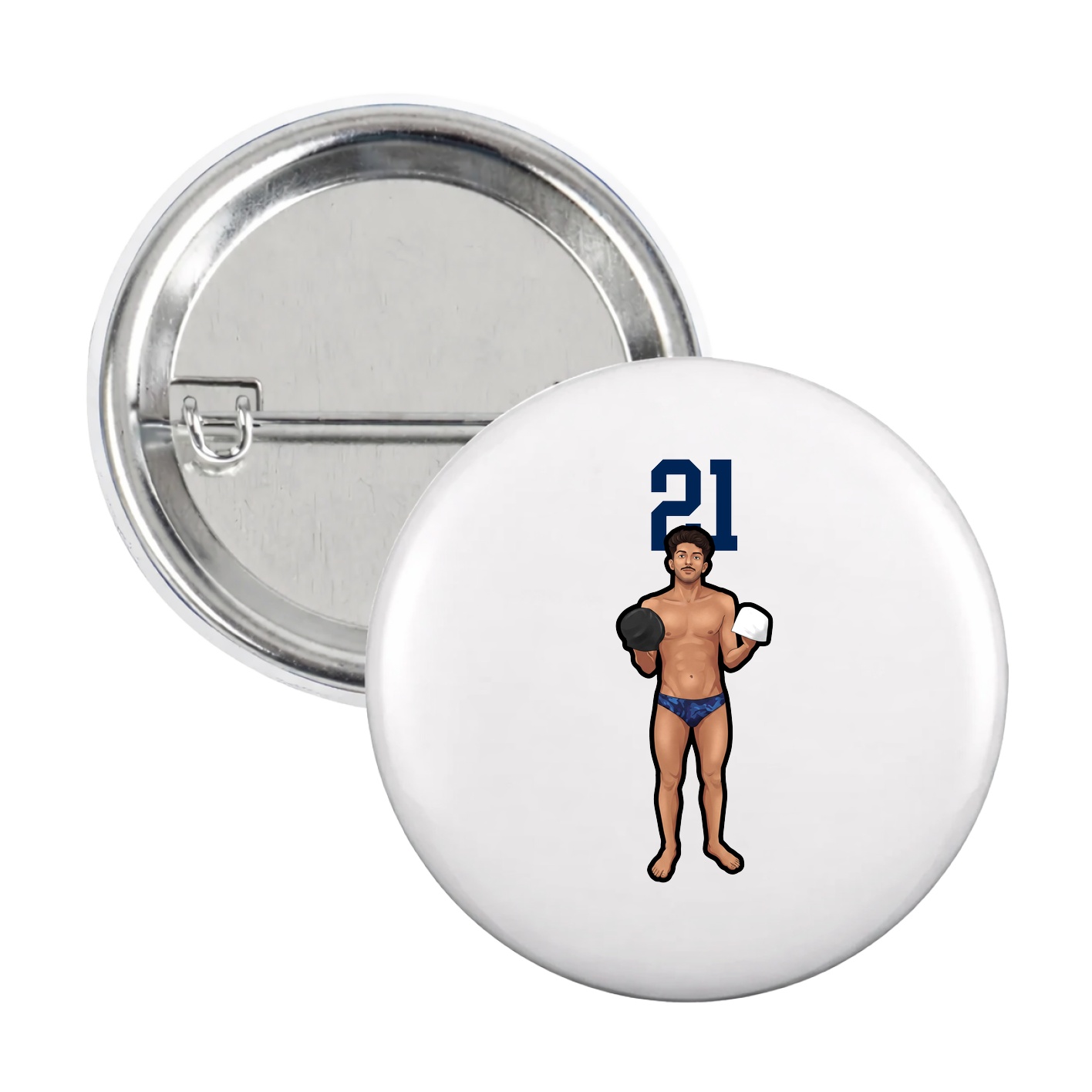 Game Day Button — Number Top in White