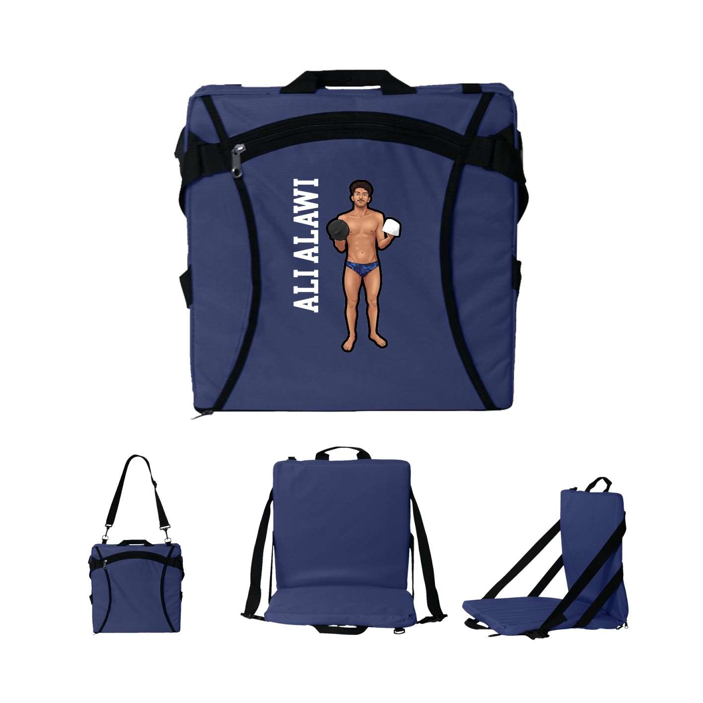 Folding Stadium Seat — Name Vertical in Navy