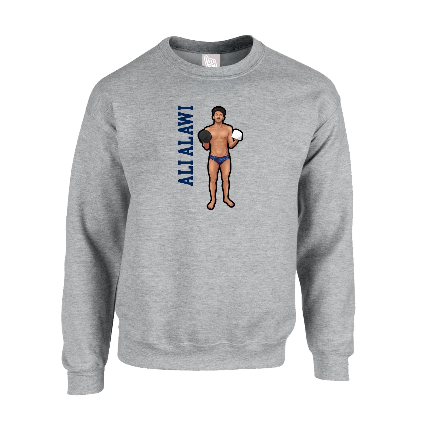 Fleece Crew — Name Vertical in Grey