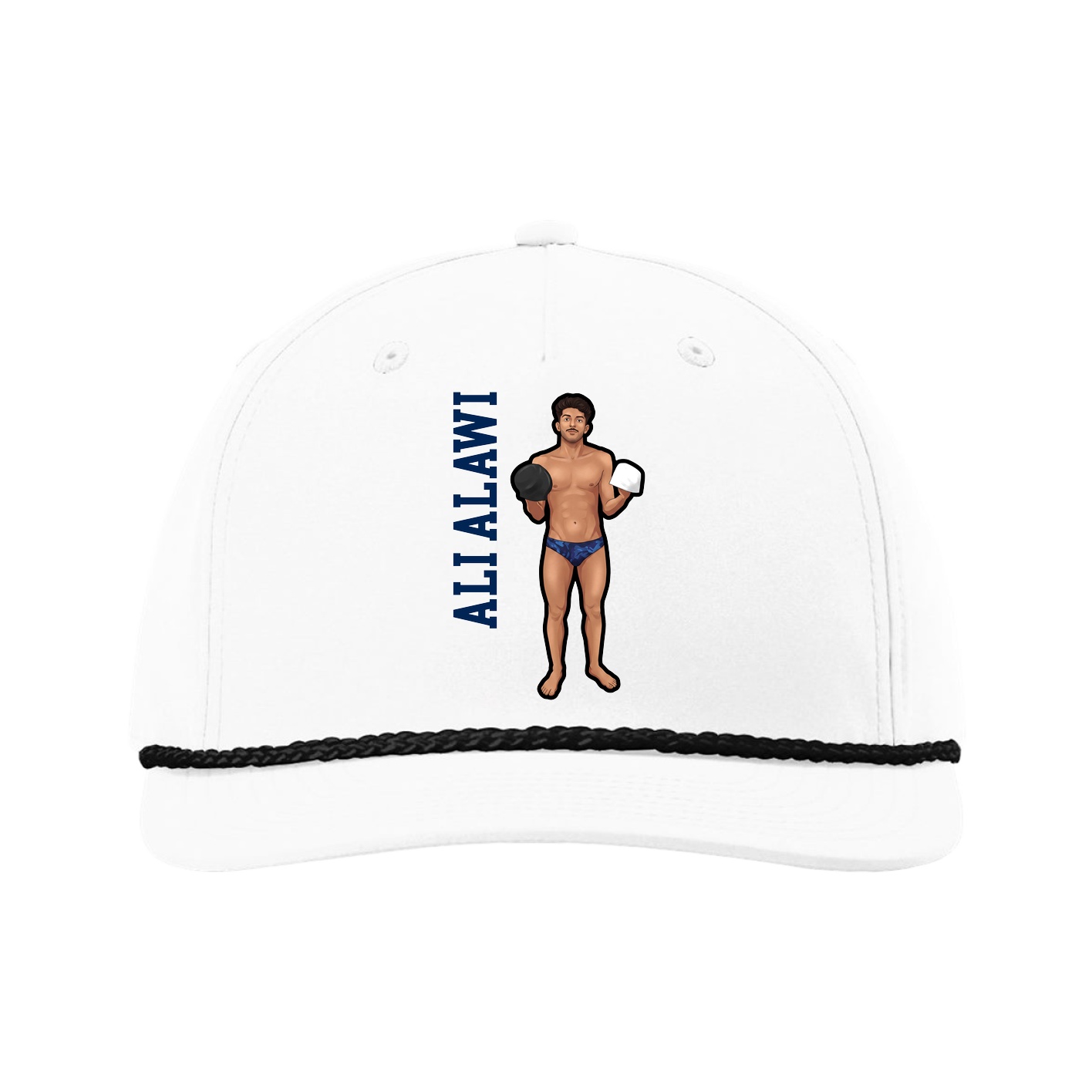 Five-Panel Classic Rope Cap — Name Vertical in White