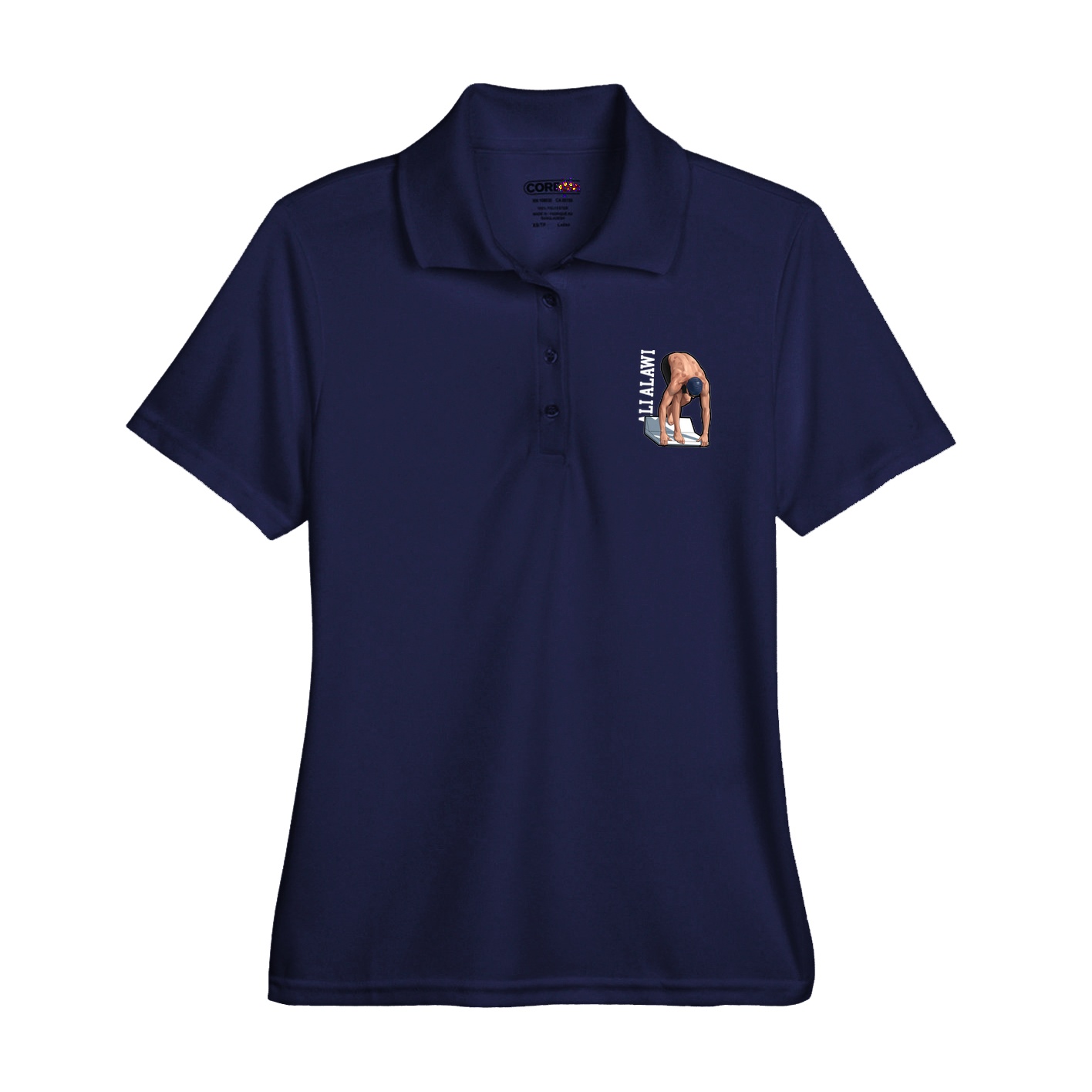 Womens Performance Polo — Name Vertical in Navy