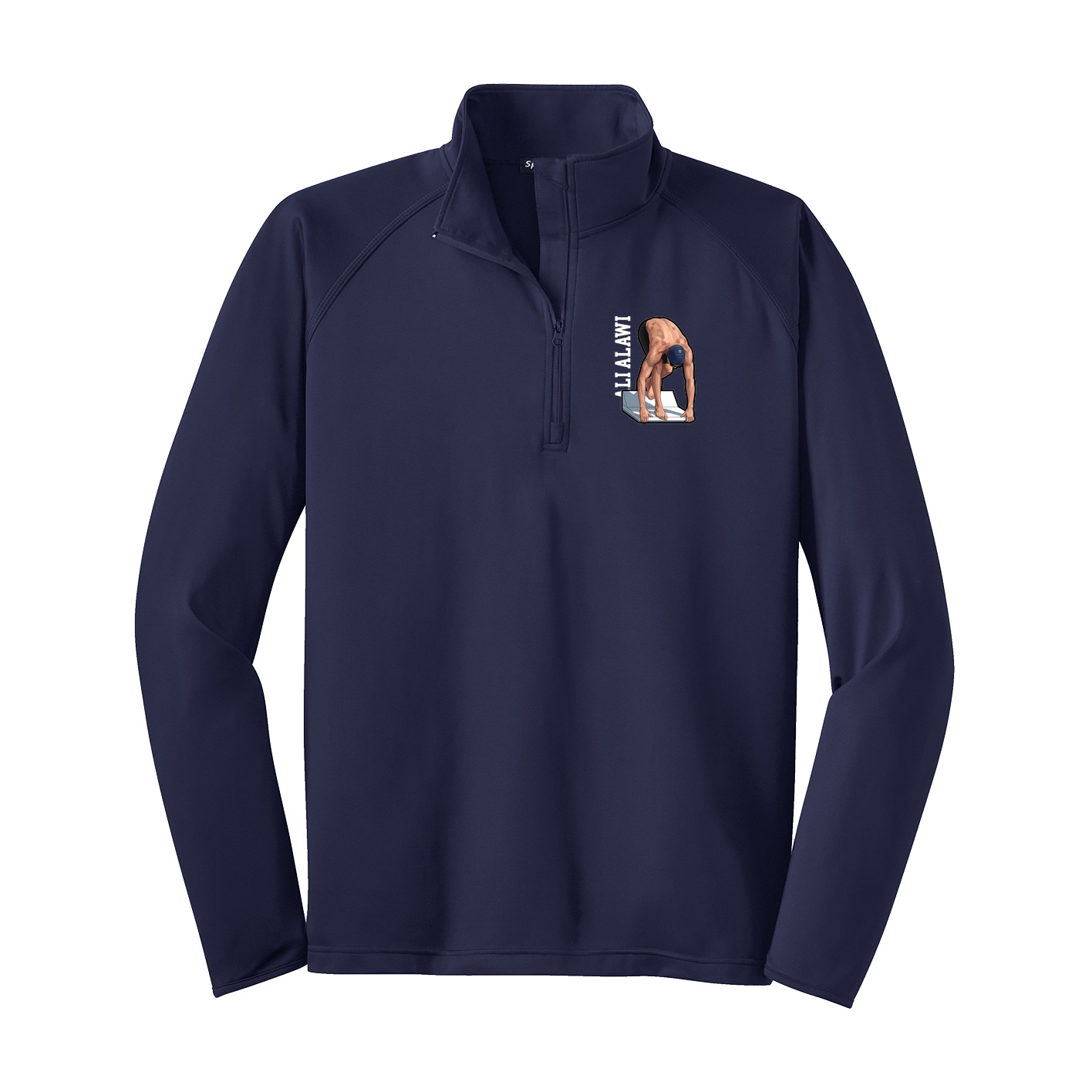 Q-Zip Pullover — Name Vertical in Navy