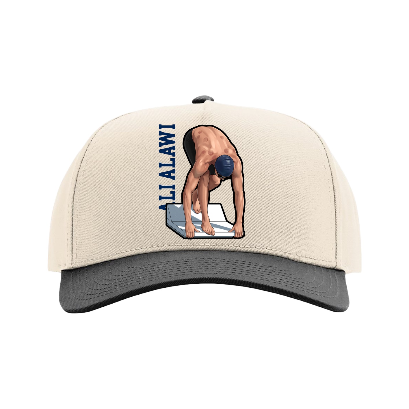 Full Fabric Five-Panel Champ Cap — Name Vertical in Cream/Black