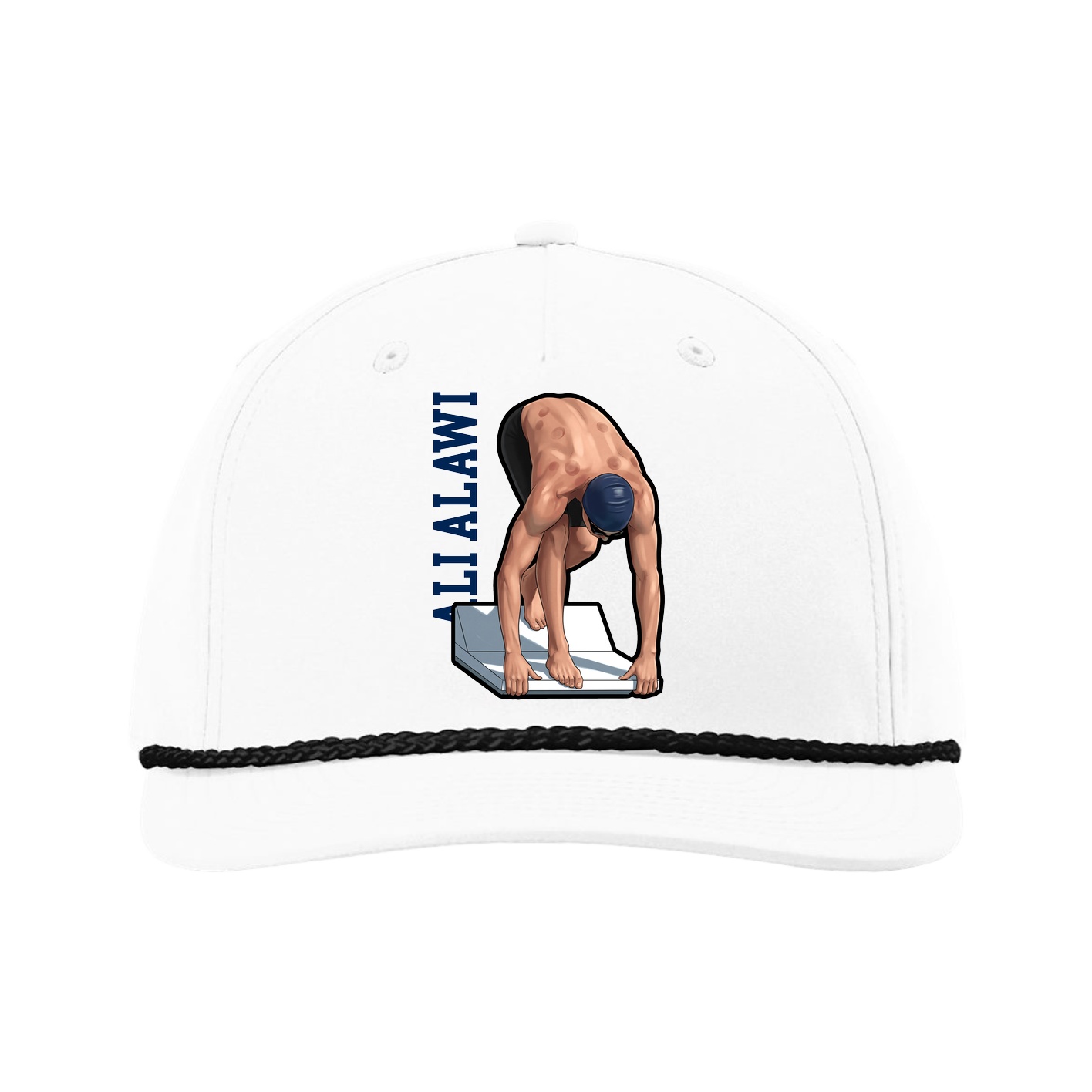Five-Panel Classic Rope Cap — Name Vertical in White