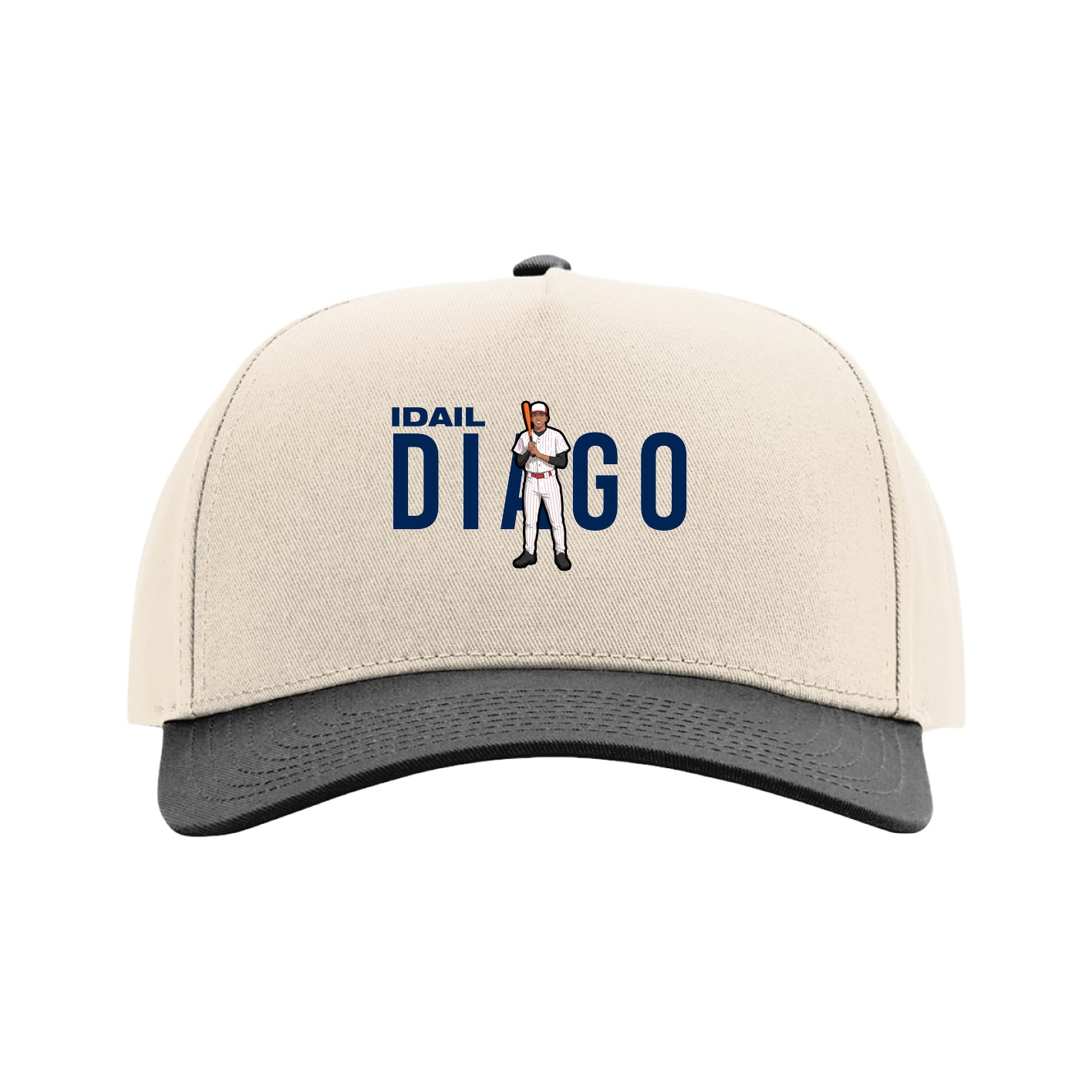 Full Fabric Five-Panel Champ Cap — Player Name in Cream/Black