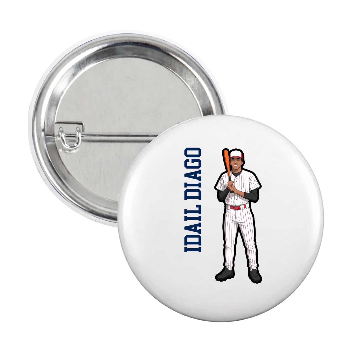 Game Day Button — Name Vertical in White