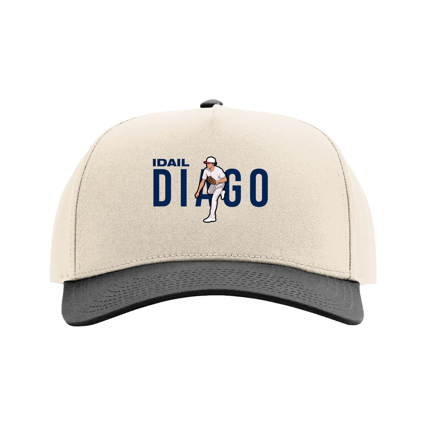 Full Fabric Five-Panel Champ Cap — Player Name in Cream/Black