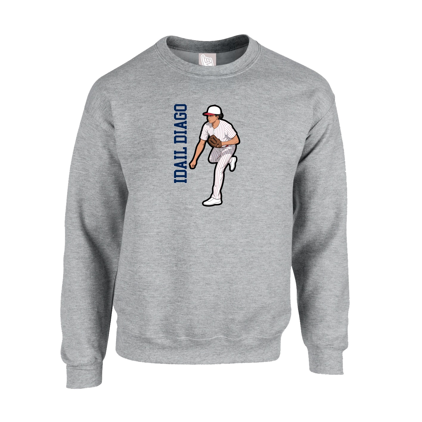 Fleece Crew — Name Vertical in Grey