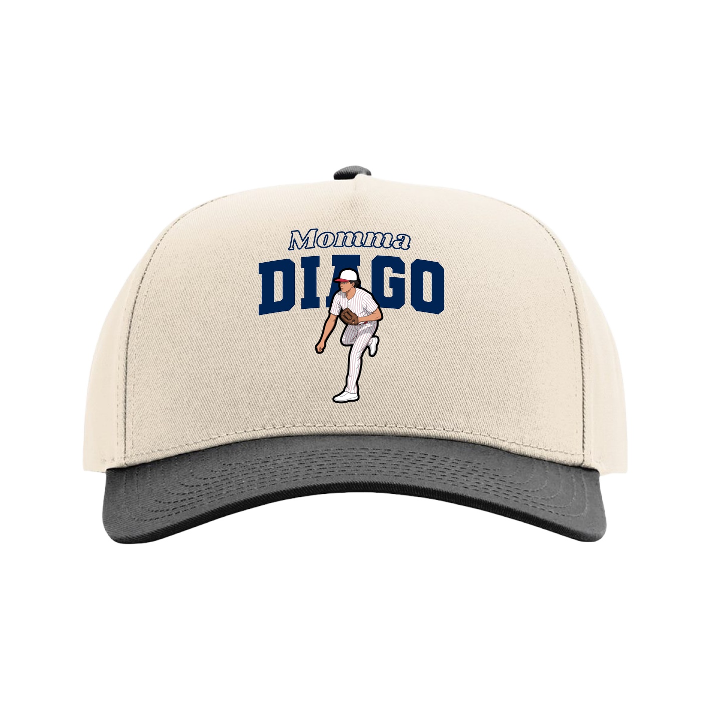 Full Fabric Five-Panel Champ Cap — Mothers Day Block in Cream/Black