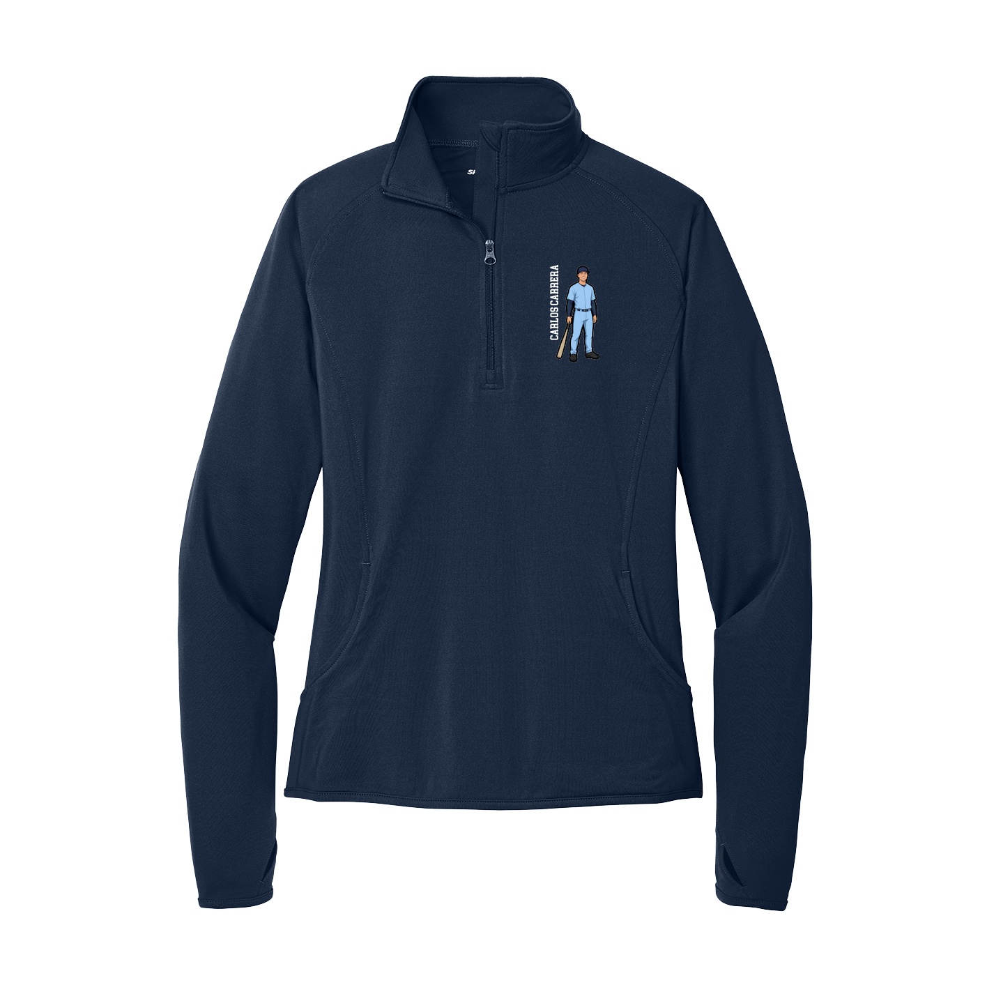 Women's Q-Zip Pullover — Name Vertical in Navy