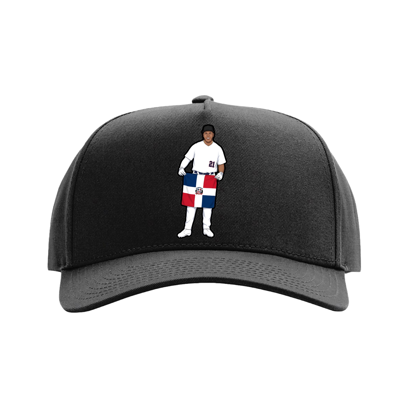 Full Fabric Five-Panel Champ Cap — Name Vertical in Black