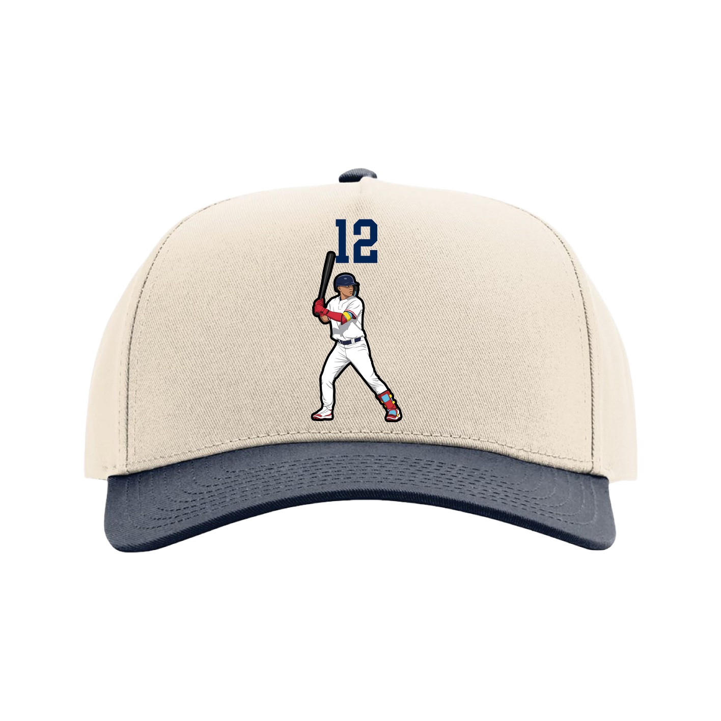 Full Fabric Five-Panel Champ Cap — Number Top in Cream/Navy