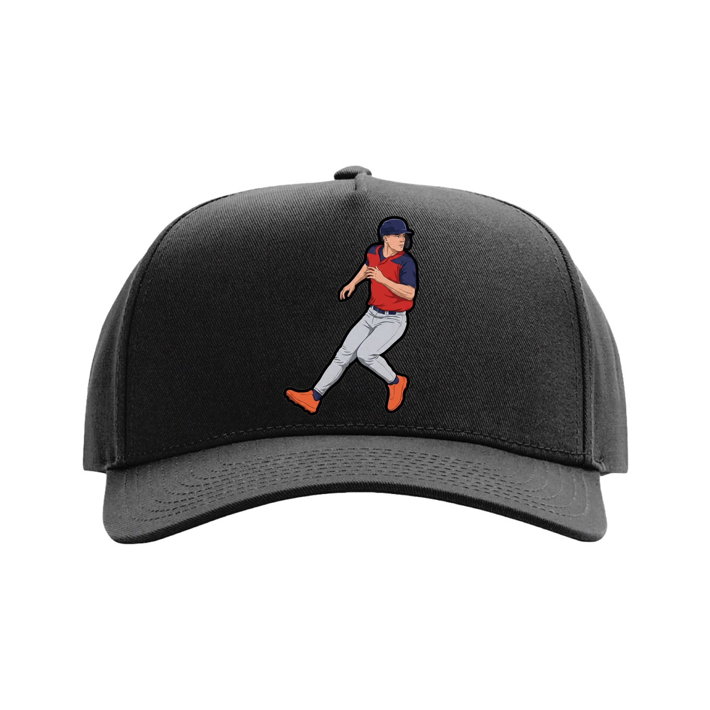 Full Fabric Five-Panel Champ Cap — Name Vertical in Black