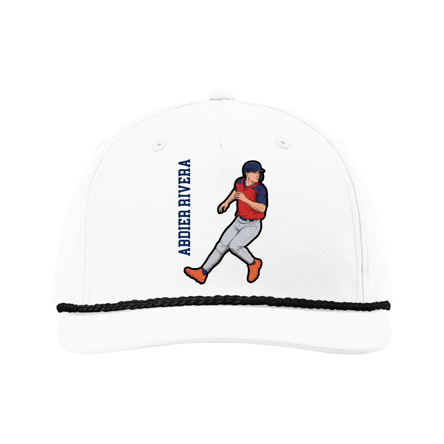 Five-Panel Classic Rope Cap — Name Vertical in White