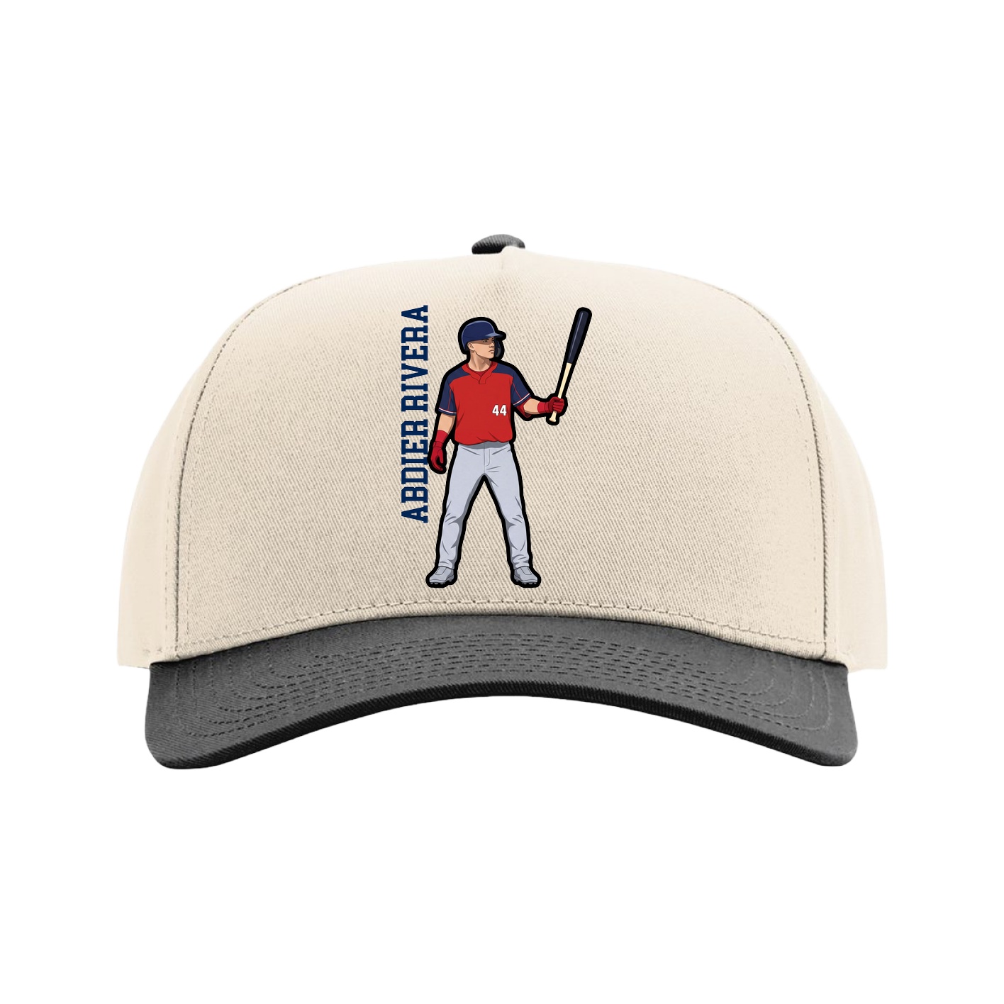 Full Fabric Five-Panel Champ Cap — Name Vertical in Cream/Black