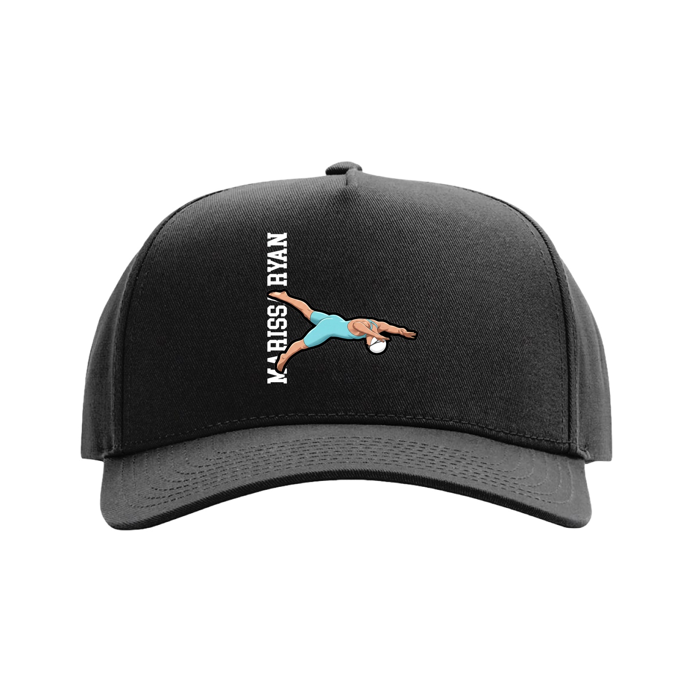 Full Fabric Five-Panel Champ Cap — Name Vertical in Black