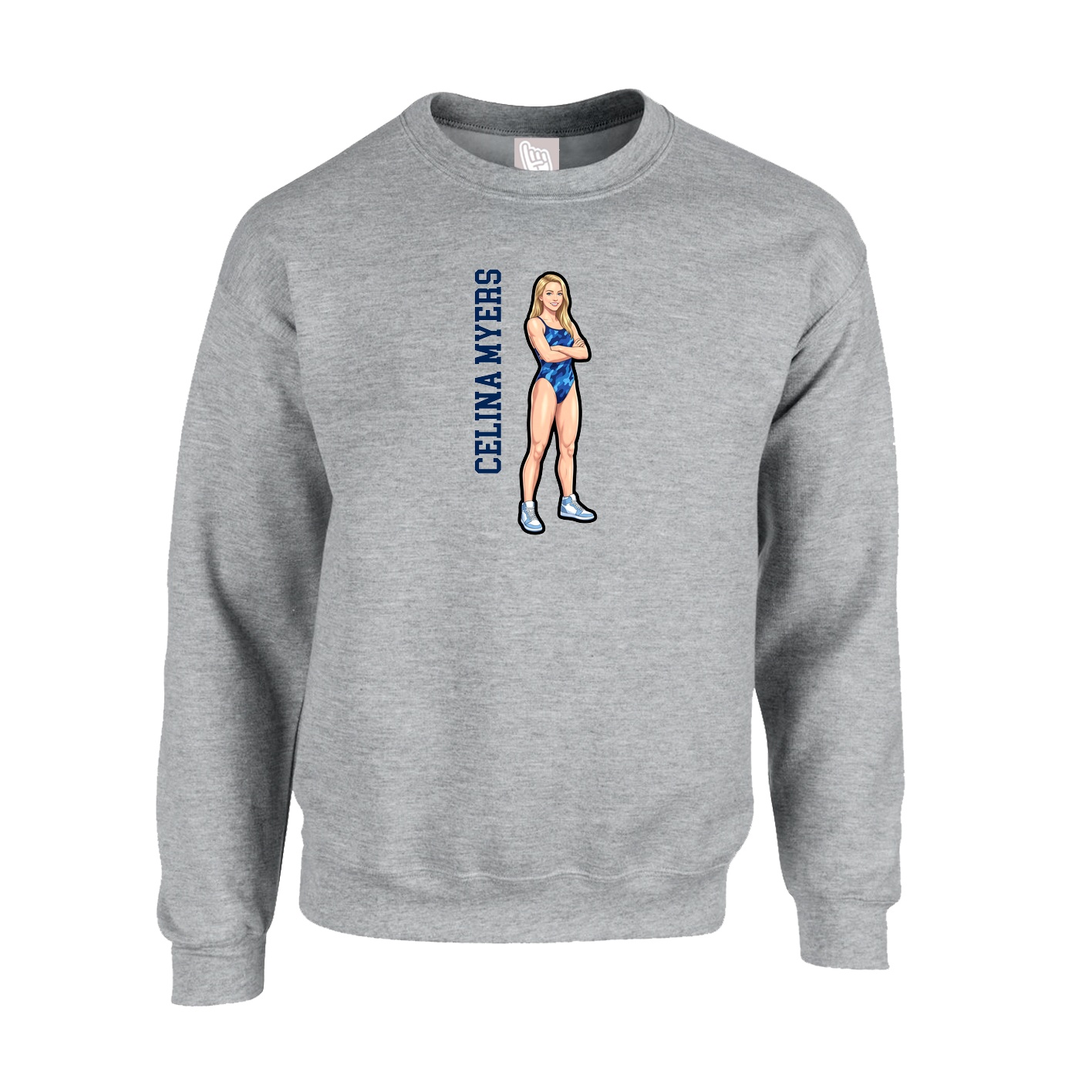 Fleece Crew — Name Vertical in Grey