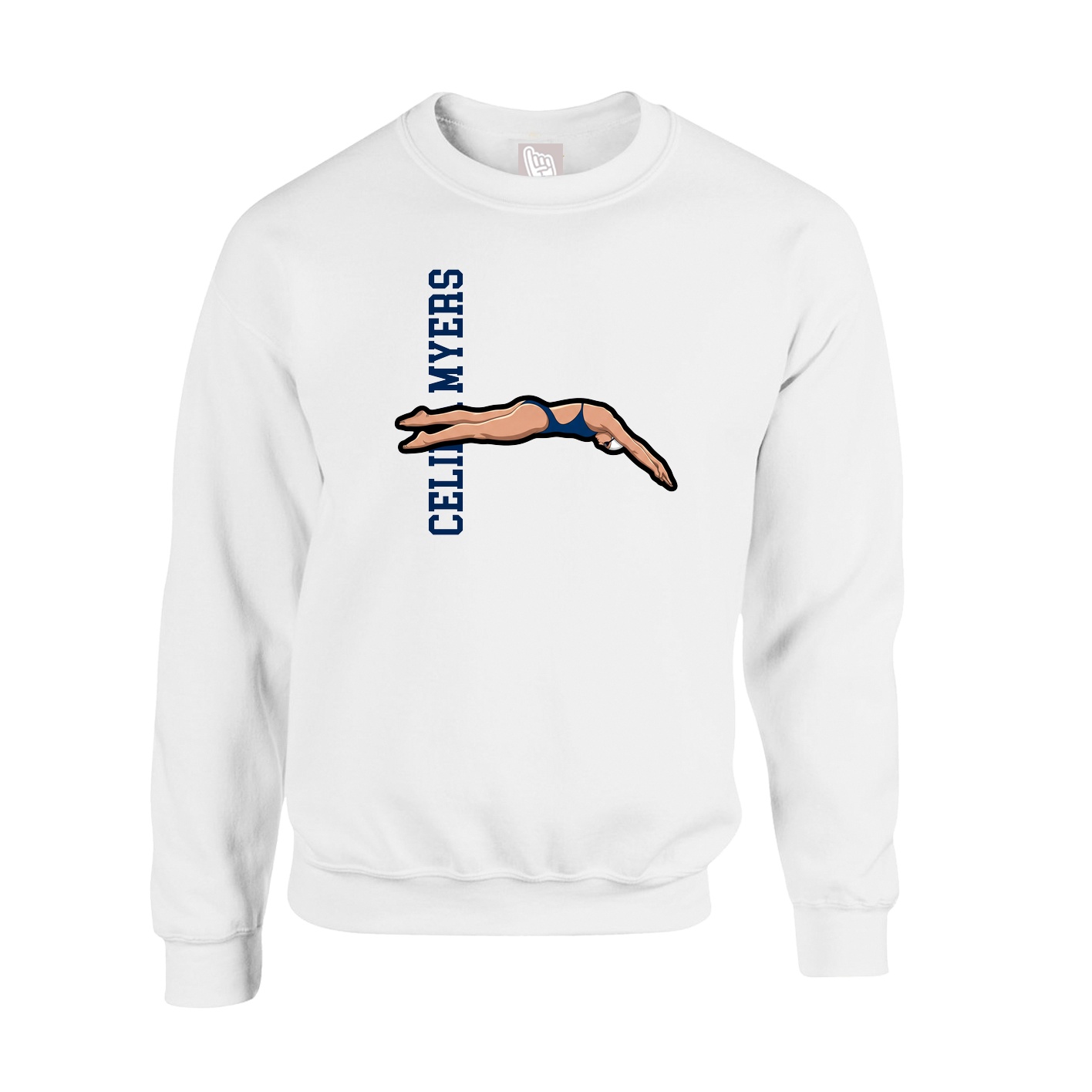 Fleece Crew — Name Vertical in White