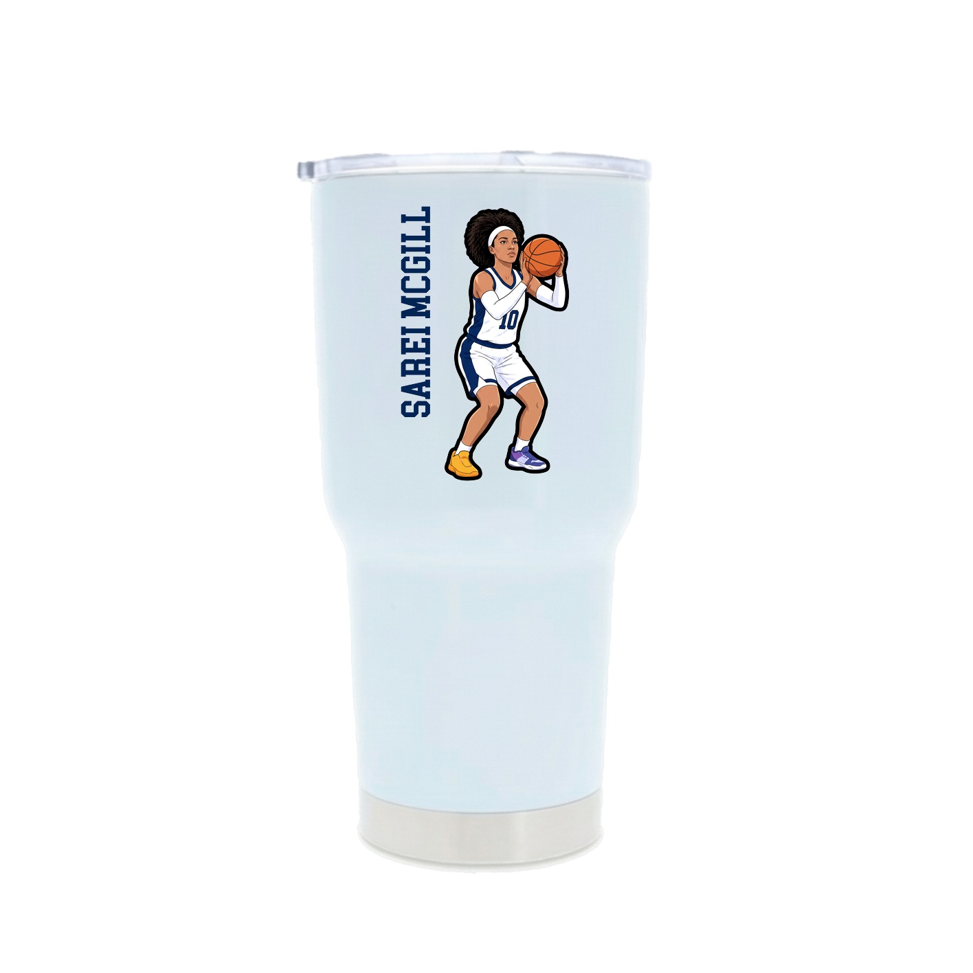 30oz Stainless Steel Tumbler — Name Vertical in White