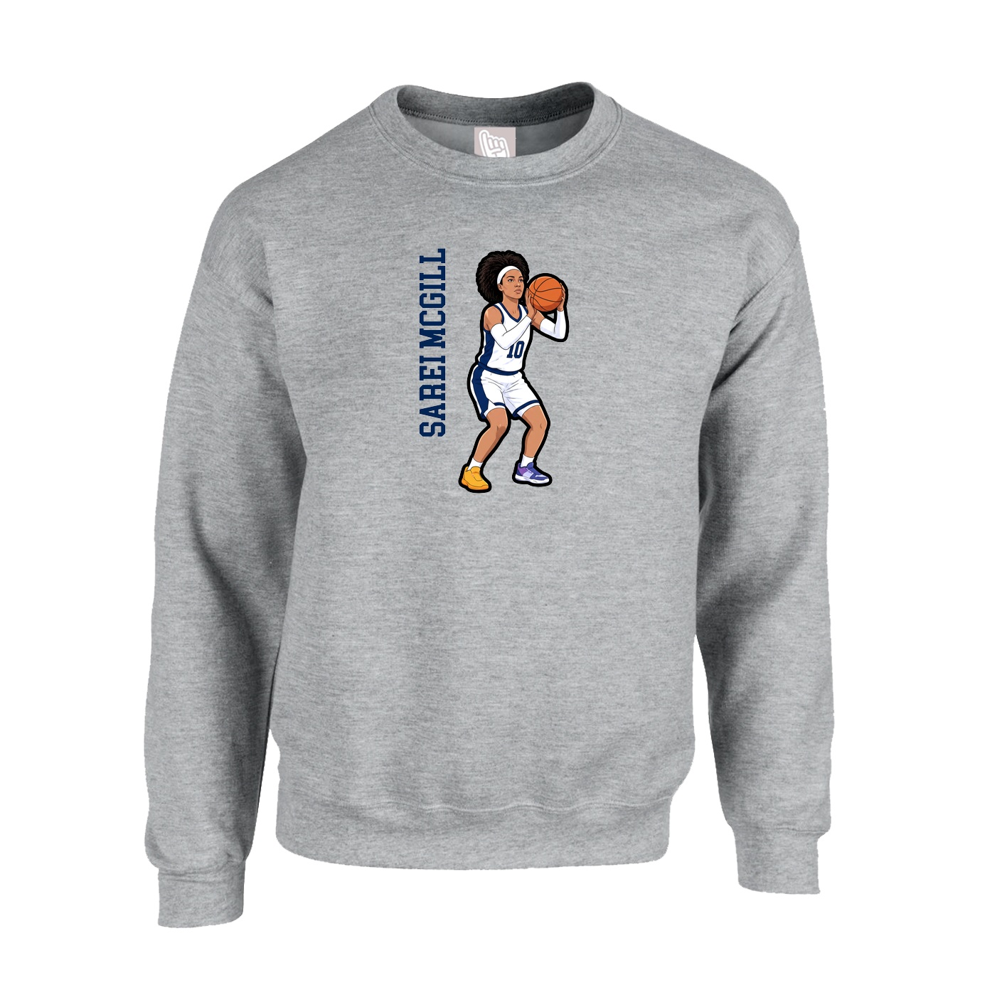 Fleece Crew — Name Vertical in Grey