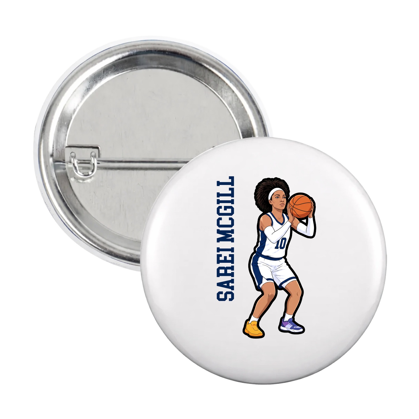 Game Day Button — Name Vertical in White