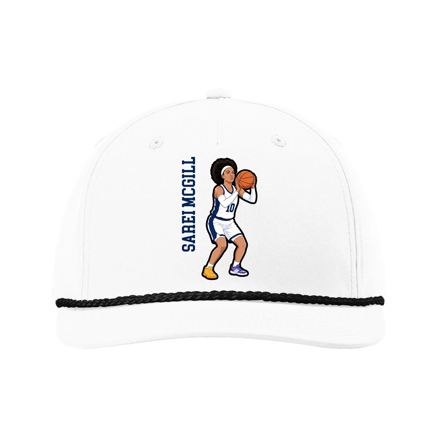 Five-Panel Classic Rope Cap — Name Vertical in White