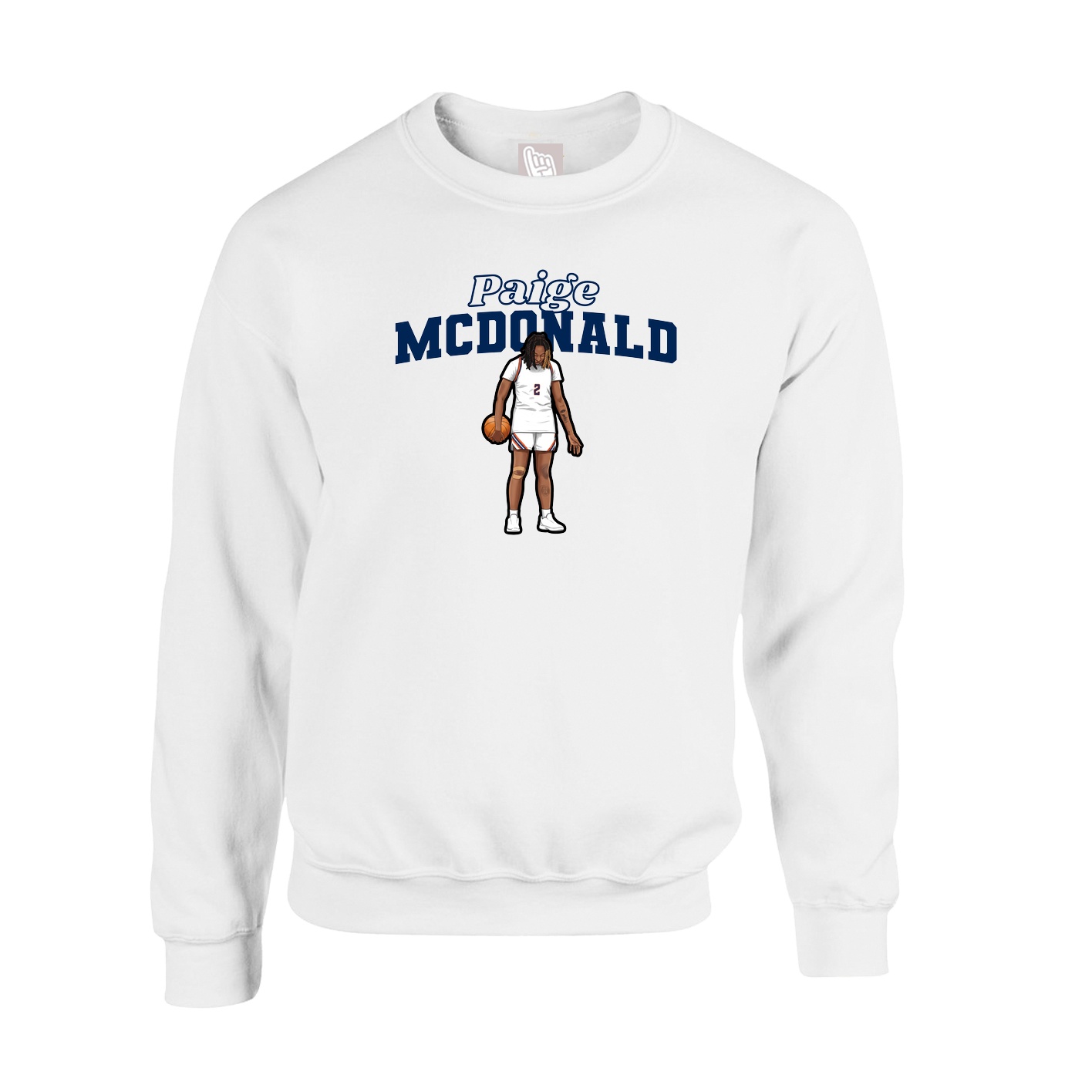 Fleece Crew — Name Arch in White