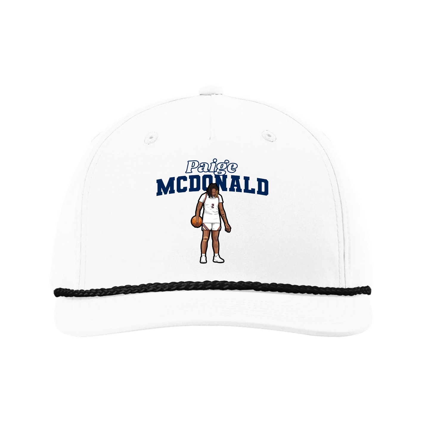 Five-Panel Classic Rope Cap — Name Arch in White