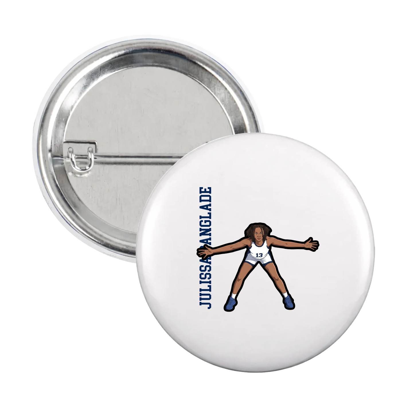 Game Day Button — Name Vertical in White