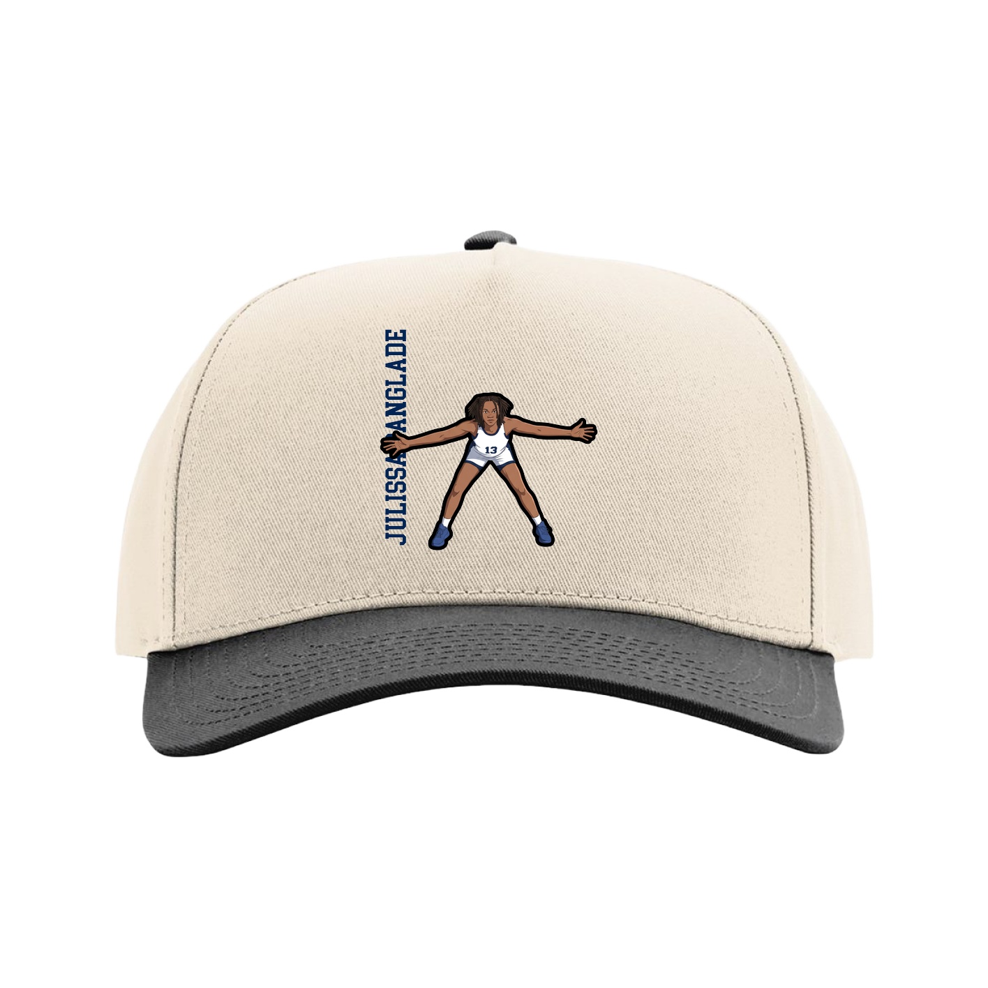 Full Fabric Five-Panel Champ Cap — Name Vertical in Cream/Black