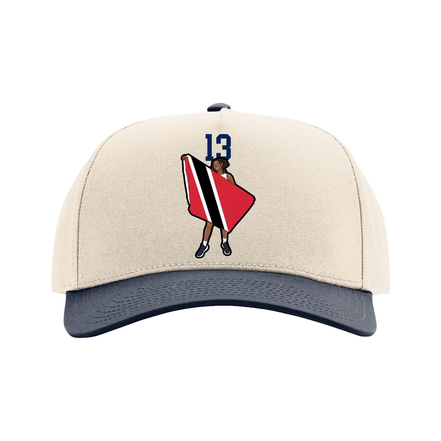 Full Fabric Five-Panel Champ Cap — Number Top in Cream/Navy
