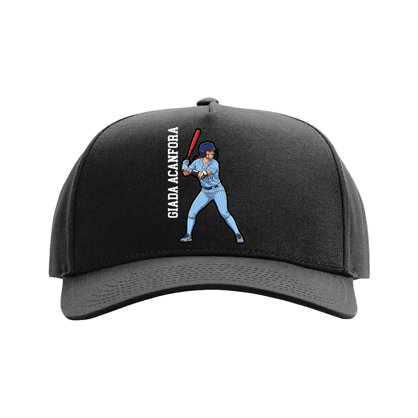 Full Fabric Five-Panel Champ Cap — Name Vertical in Black