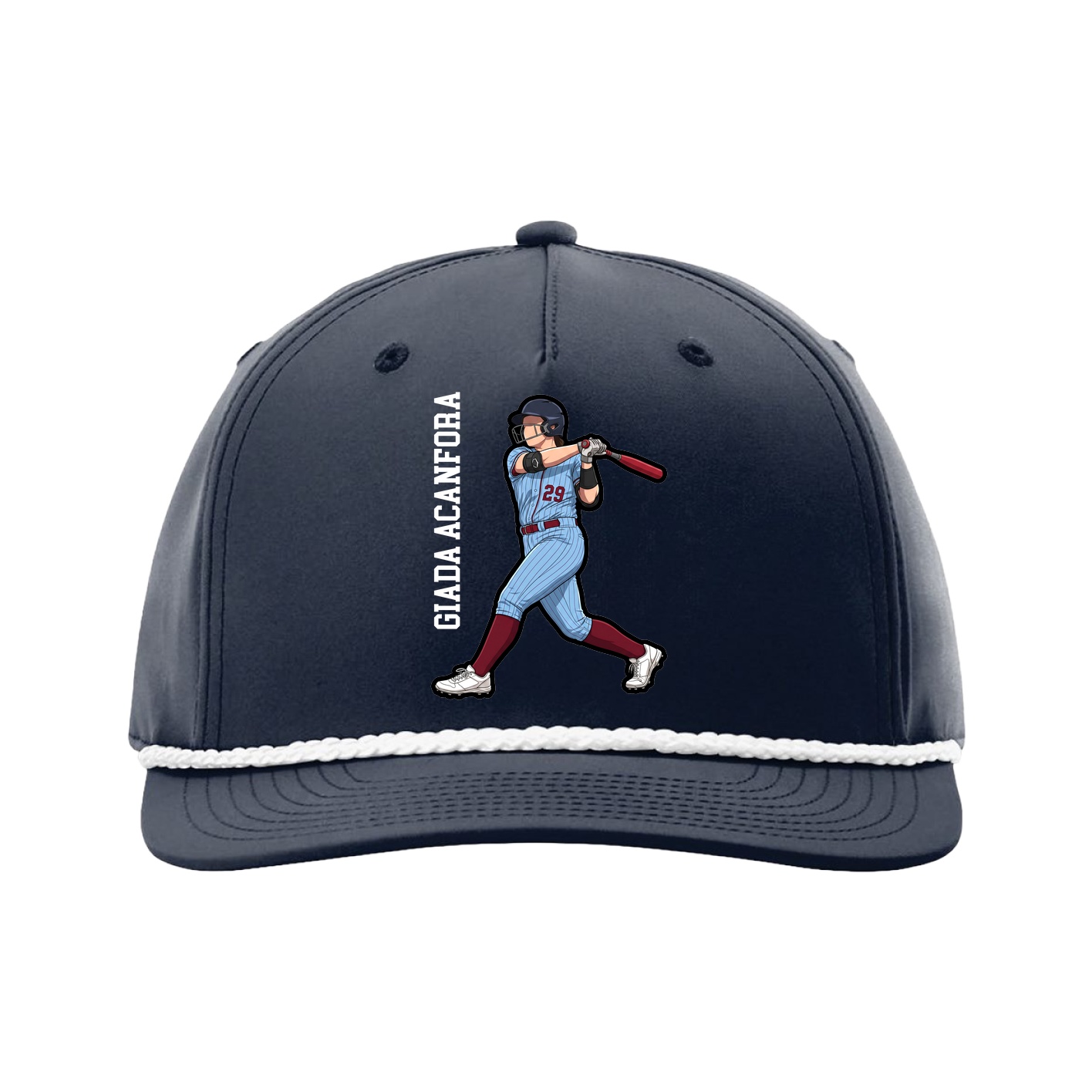 Five-Panel Classic Rope Cap — Name Vertical in Navy