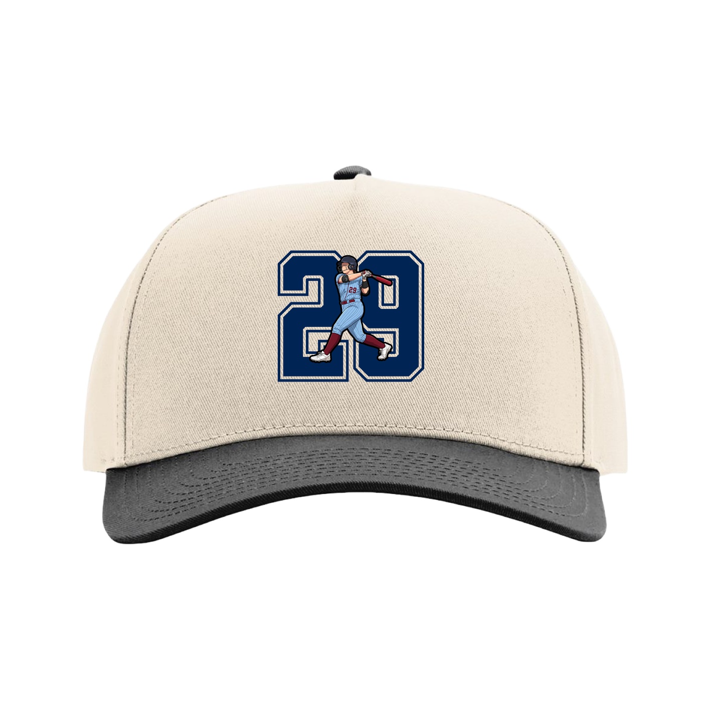 Full Fabric Five-Panel Champ Cap — Number in Cream/Black