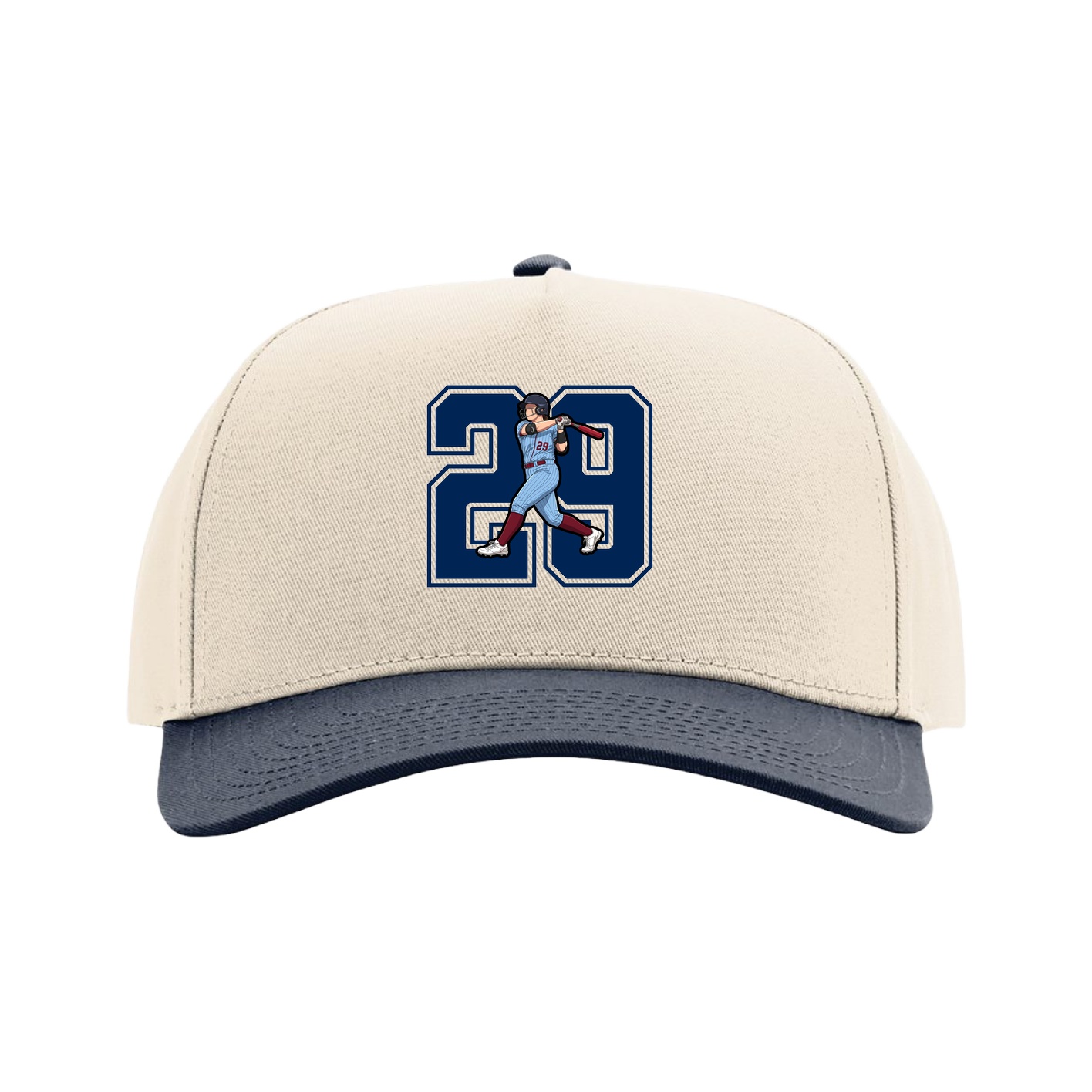 Full Fabric Five-Panel Champ Cap — Number in Cream/Navy