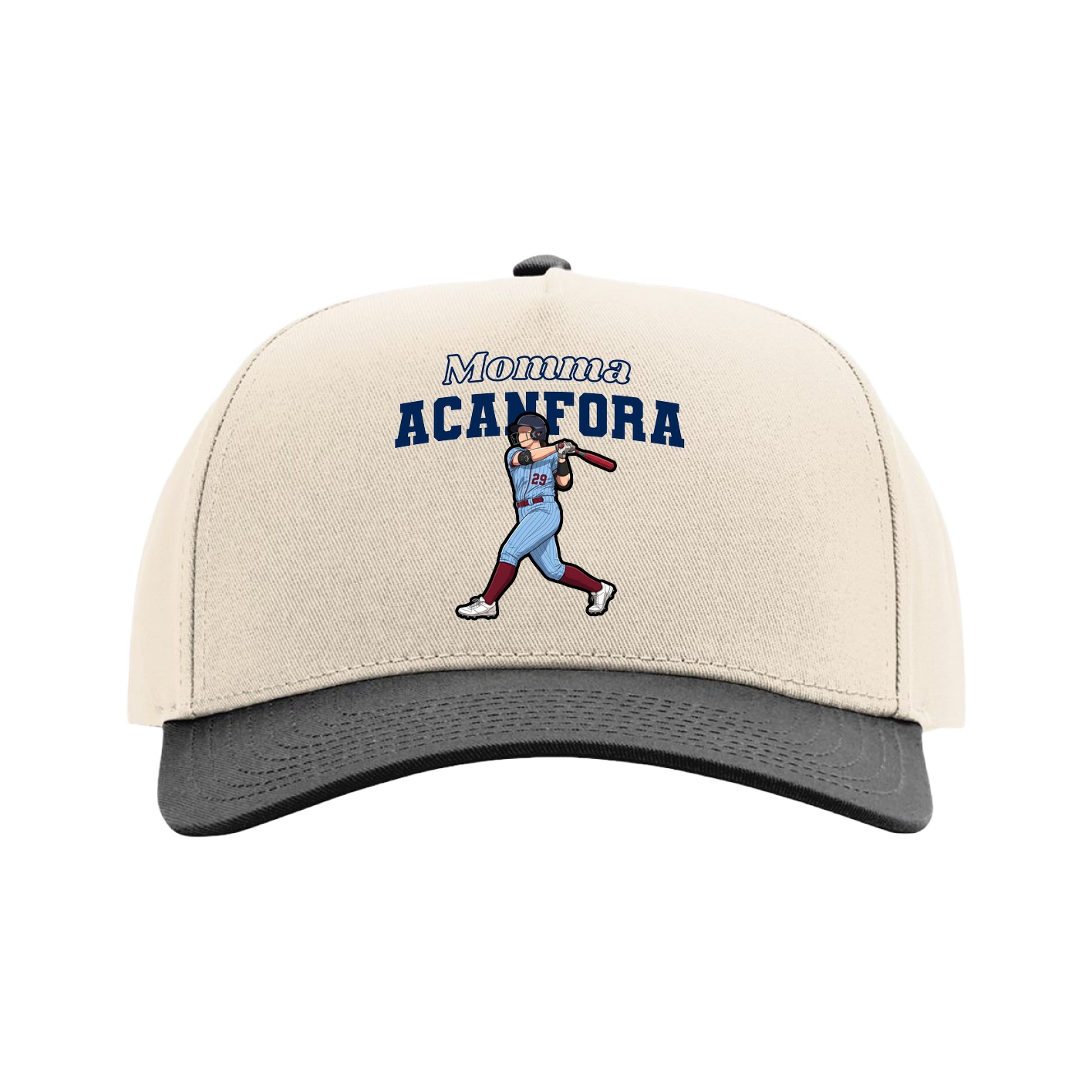 Full Fabric Five-Panel Champ Cap — Mothers Day Block in Cream/Black