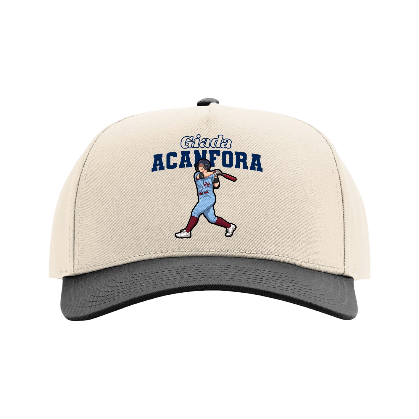 Full Fabric Five-Panel Champ Cap — Name Arch in Cream/Black