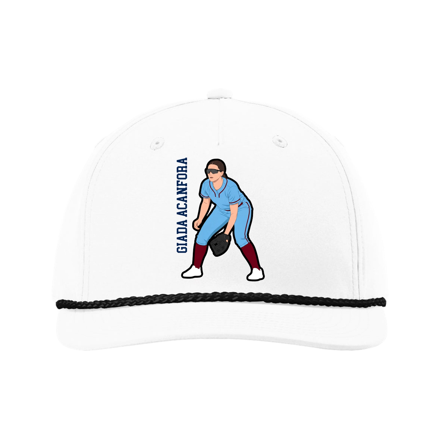Five-Panel Classic Rope Cap — Name Vertical in White