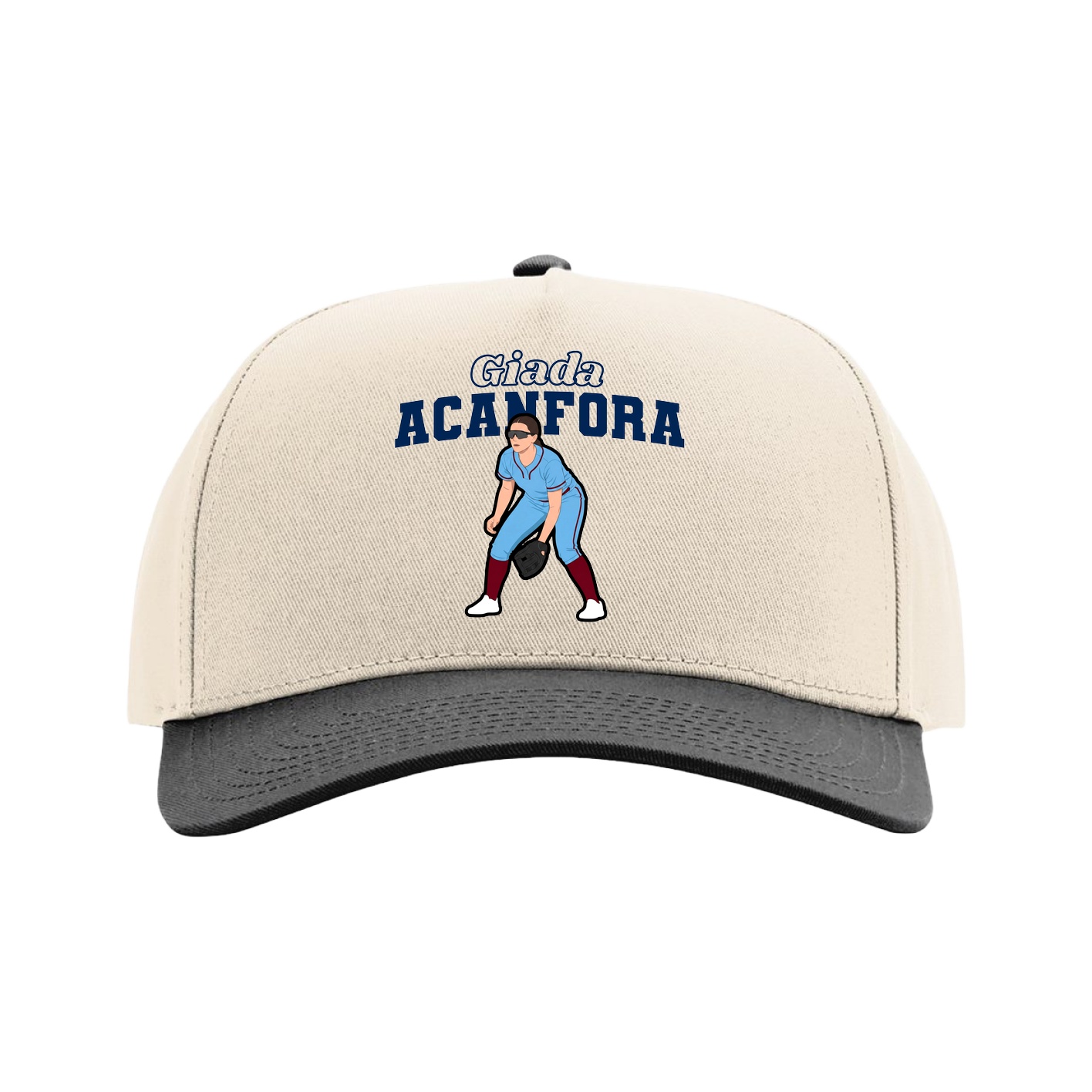 Full Fabric Five-Panel Champ Cap — Name Arch in Cream/Black