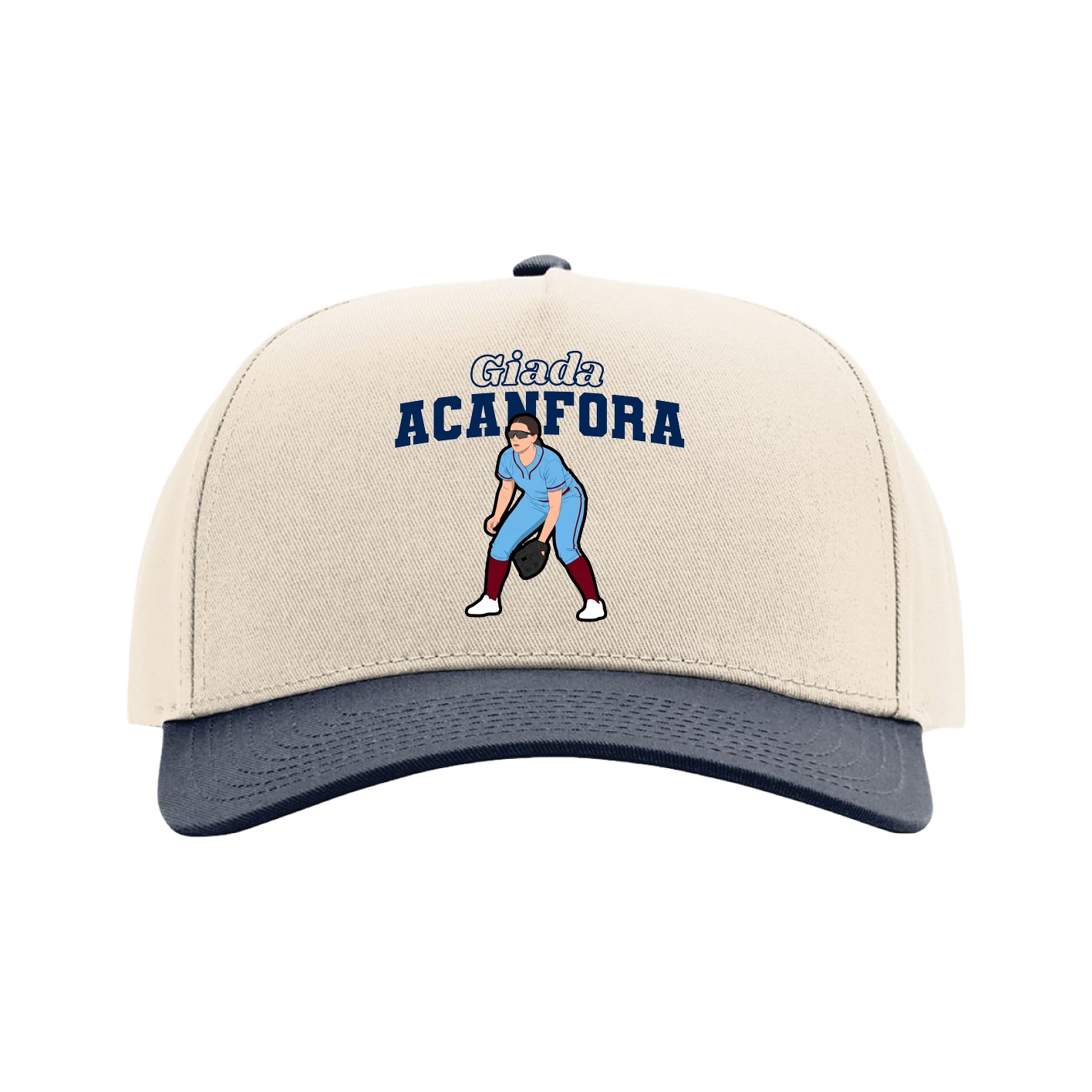 Full Fabric Five-Panel Champ Cap — Name Arch in Cream/Navy