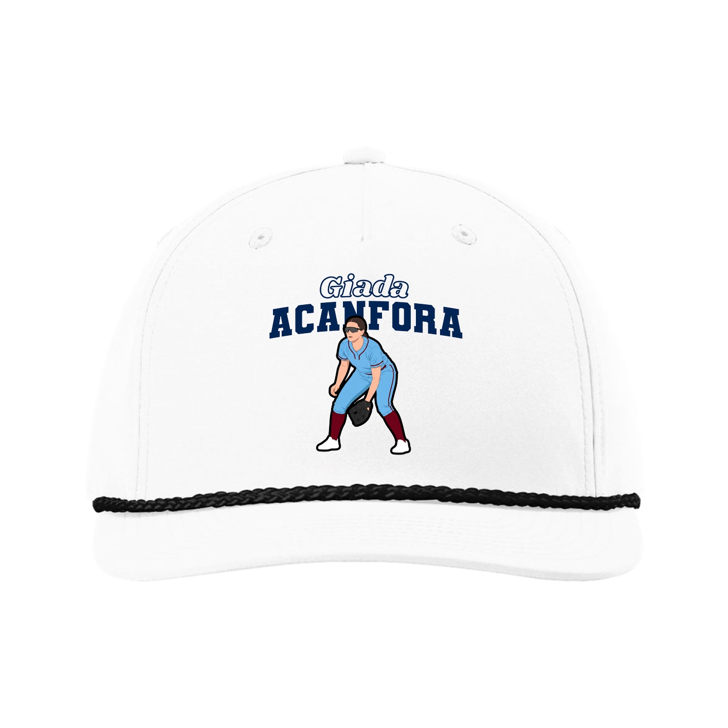 Five-Panel Classic Rope Cap — Name Arch in White