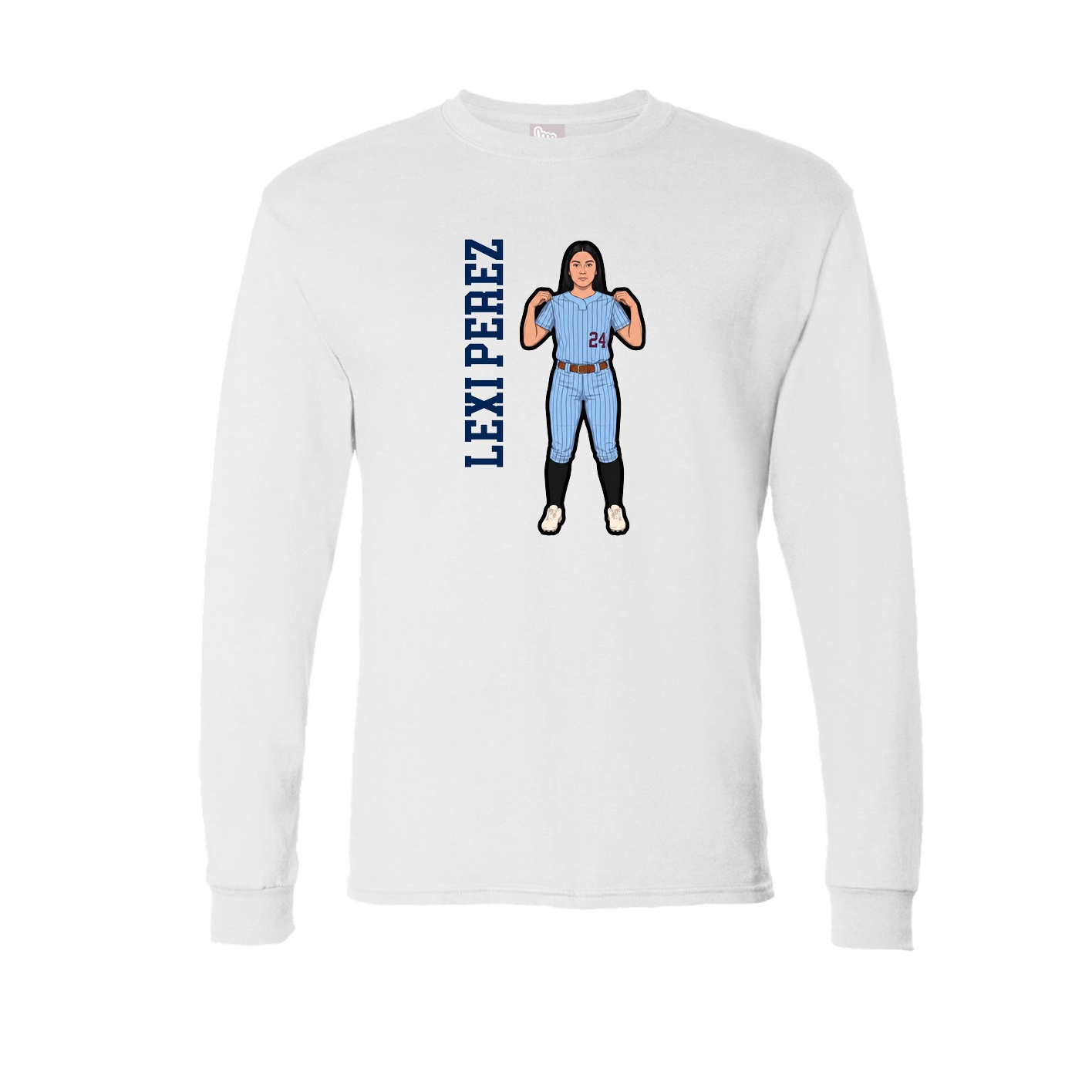 Long Sleeve Tee — Name Vertical in White