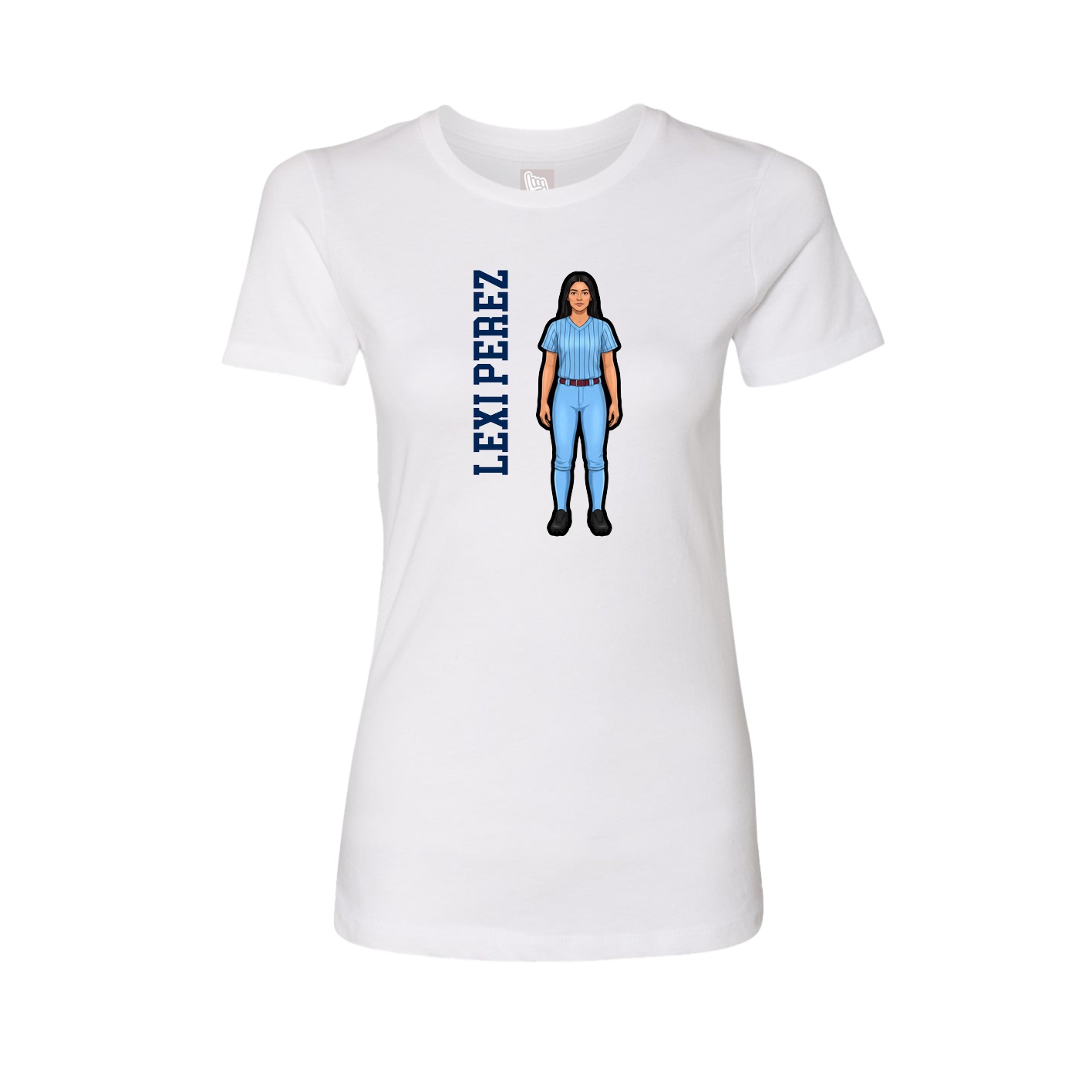 Womens Tee — Name Vertical in White