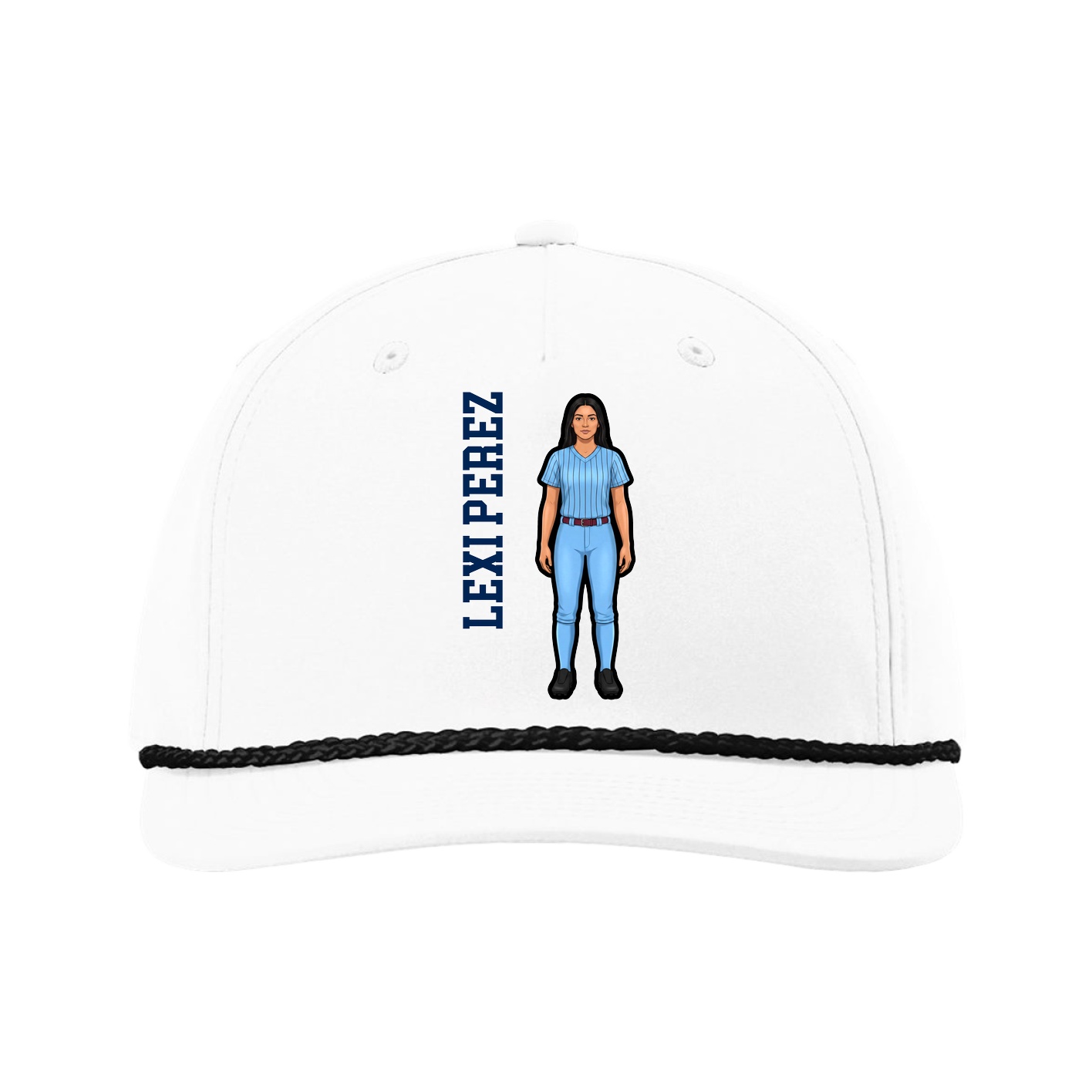 Five-Panel Classic Rope Cap — Name Vertical in White