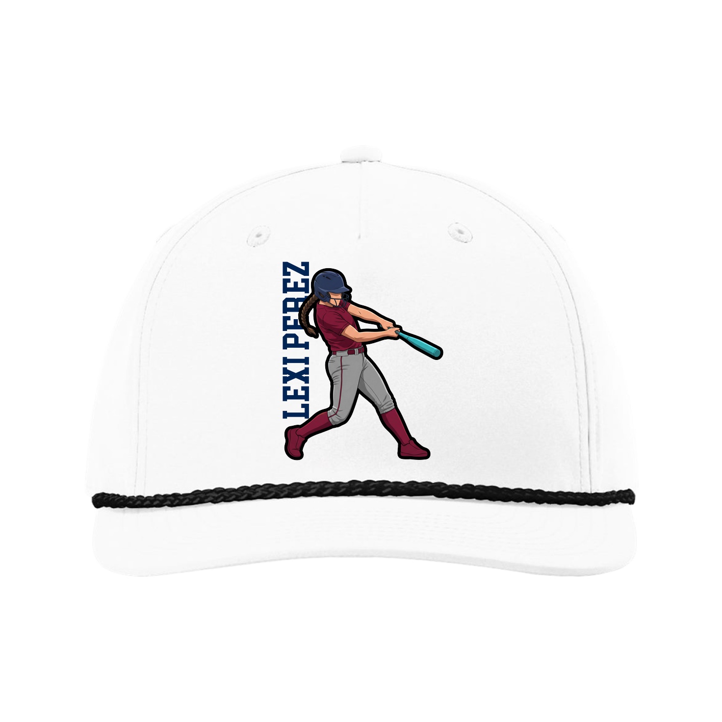 Five-Panel Classic Rope Cap — Name Vertical in White